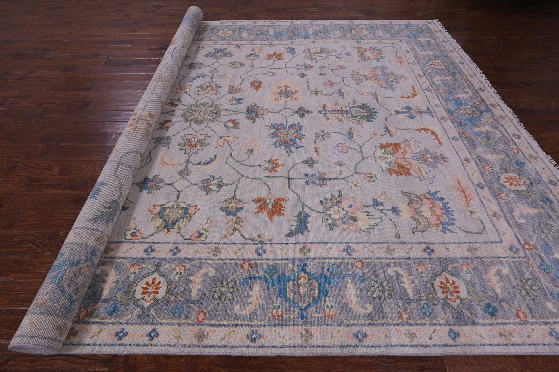 Grey Turkish Oushak Hand Knotted Wool Rug - 10' 3" X 14' 1" - Golden Nile