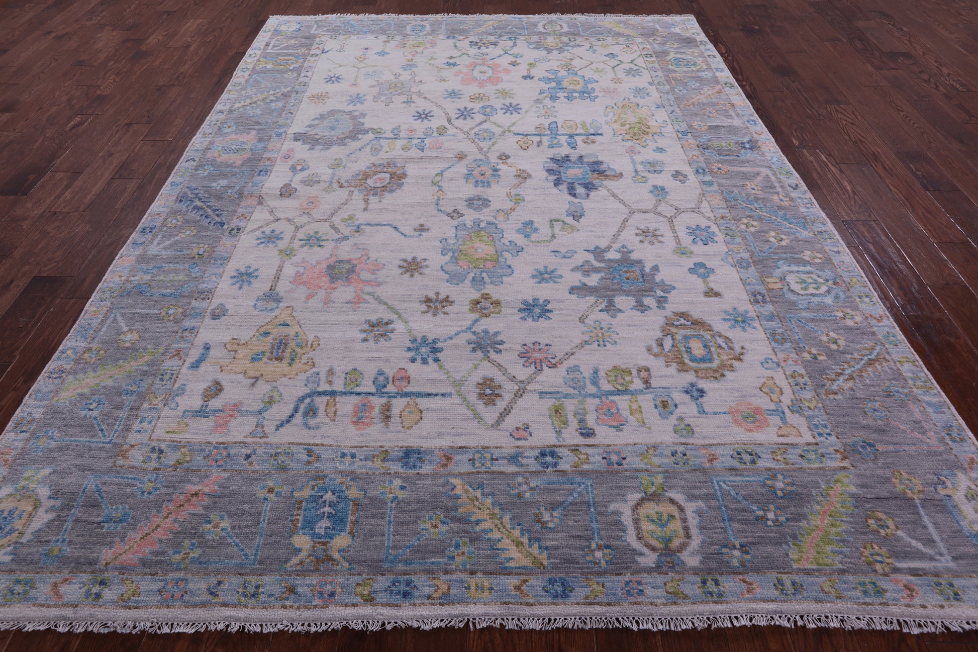 Ivory Turkish Oushak Hand Knotted Wool Rug - 7' 10" X 10' 8" - Golden Nile