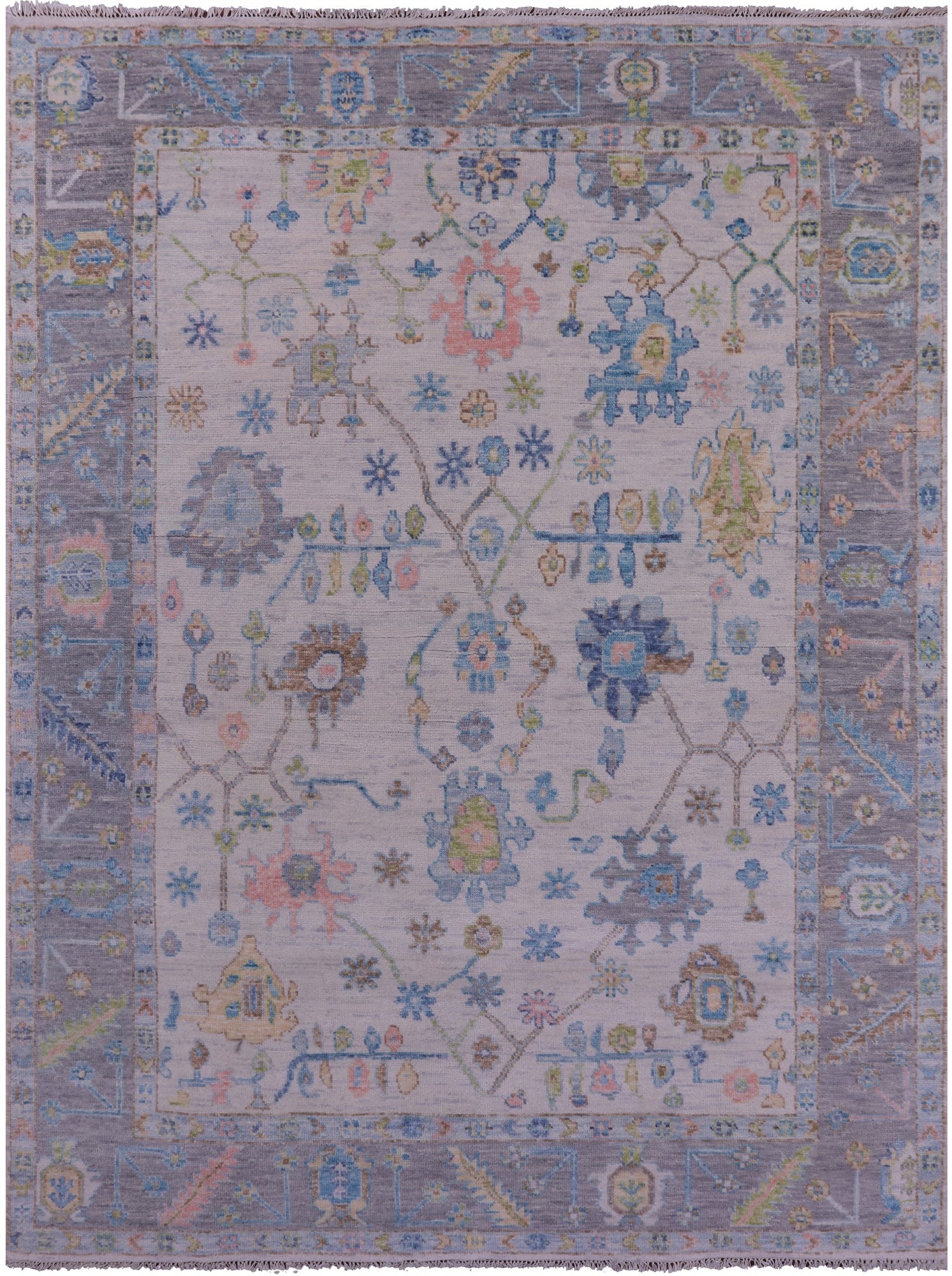 Ivory Turkish Oushak Hand Knotted Wool Rug - 7' 10" X 10' 8" - Golden Nile