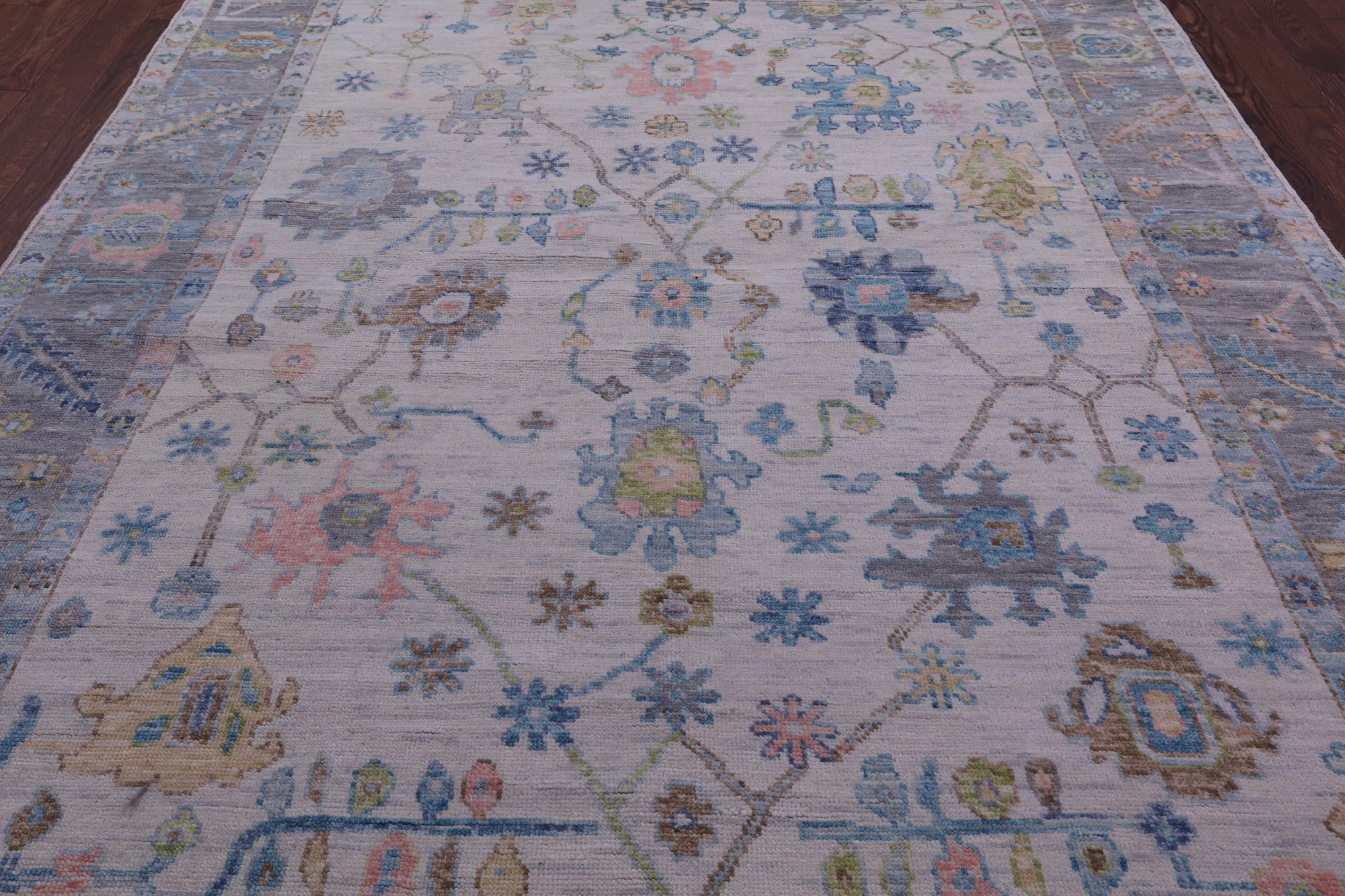 Ivory Turkish Oushak Hand Knotted Wool Rug - 7' 10" X 10' 8" - Golden Nile