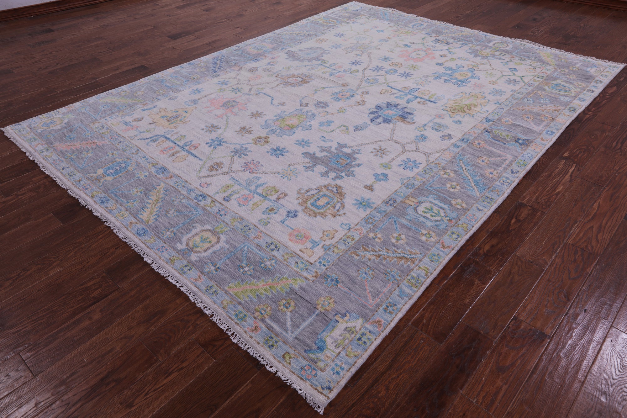 Ivory Turkish Oushak Hand Knotted Wool Rug - 7' 10" X 10' 8" - Golden Nile
