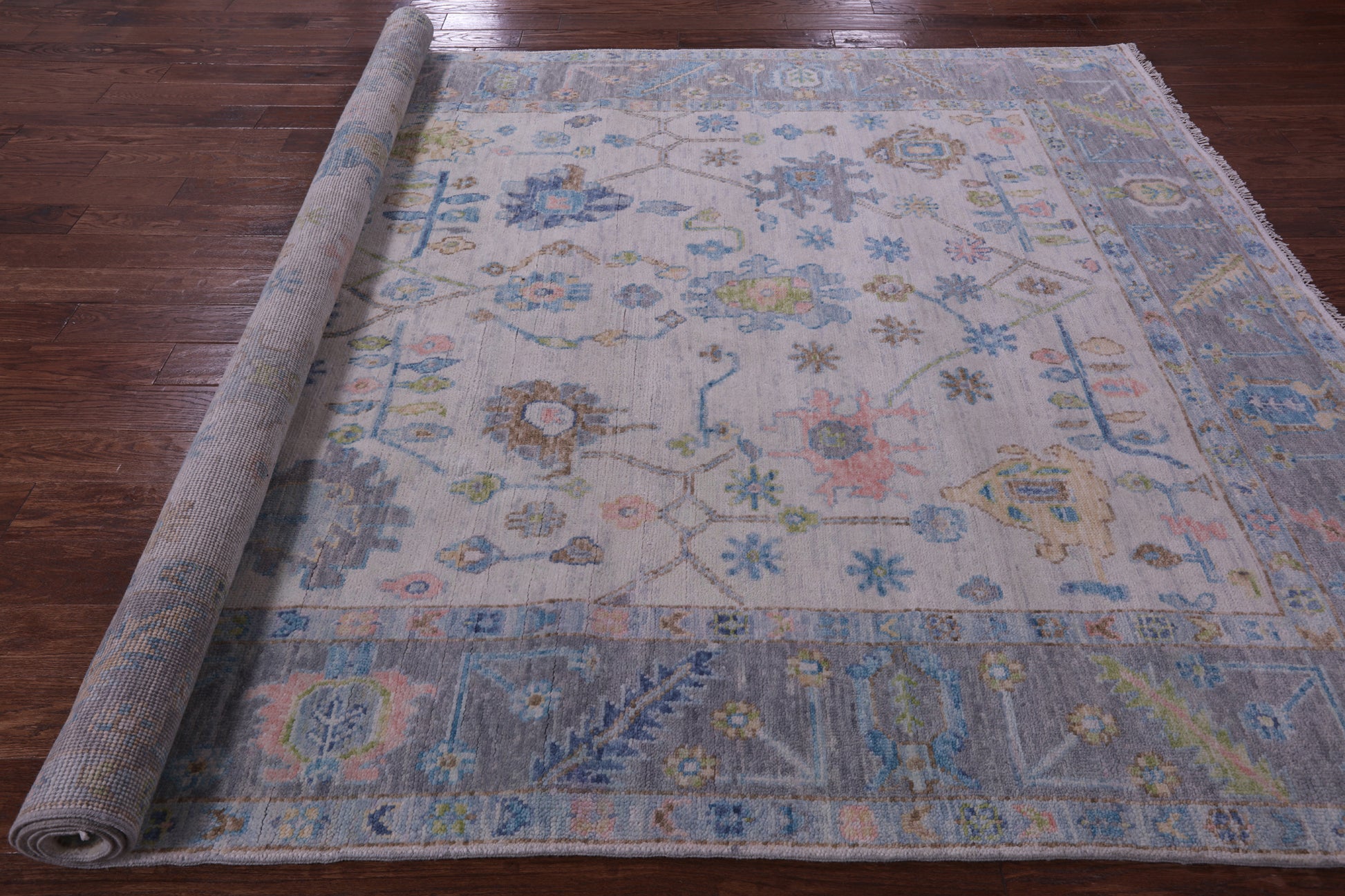 Ivory Turkish Oushak Hand Knotted Wool Rug - 7' 10" X 10' 8" - Golden Nile