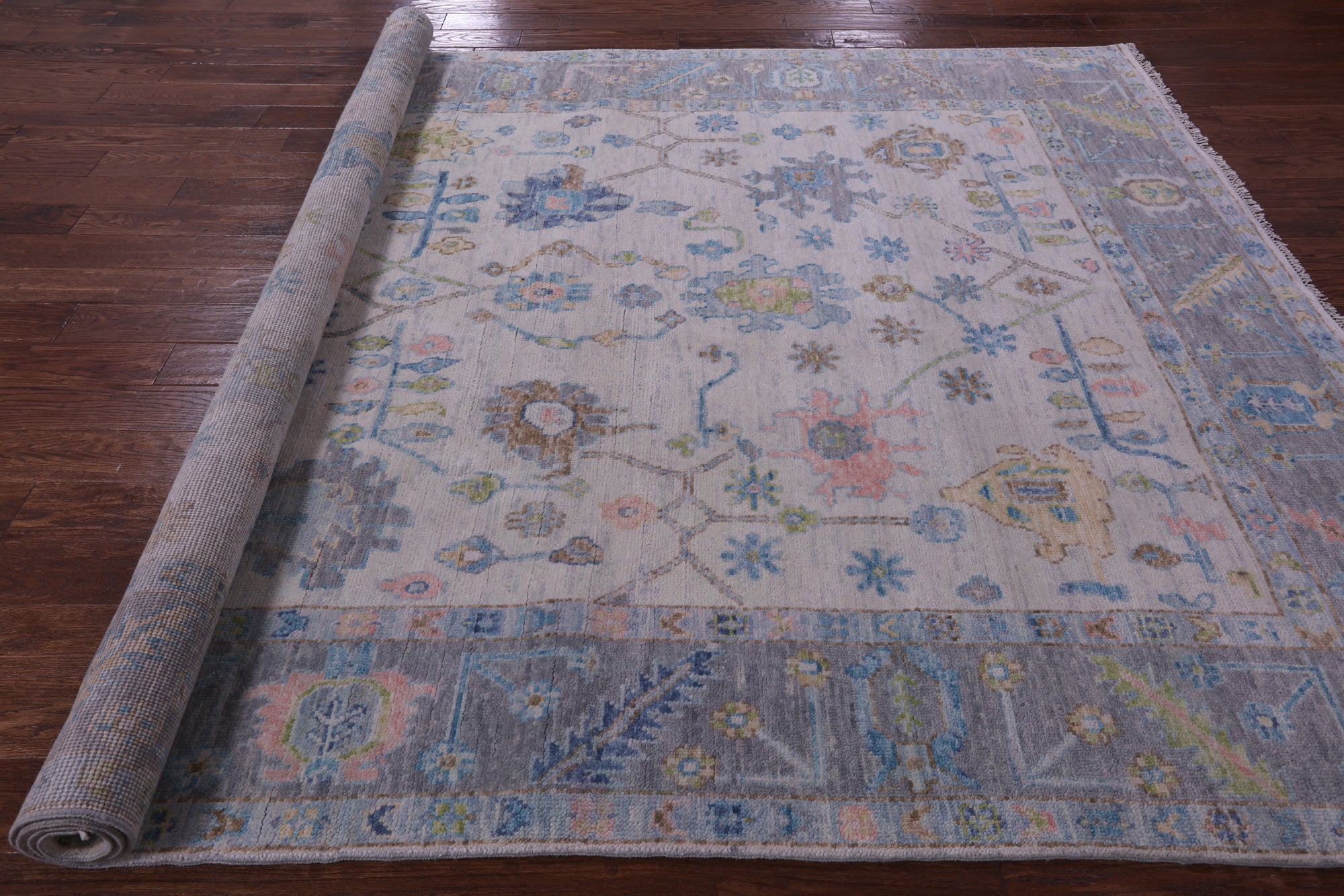 Ivory Turkish Oushak Hand Knotted Wool Rug - 7' 10" X 10' 8" - Golden Nile