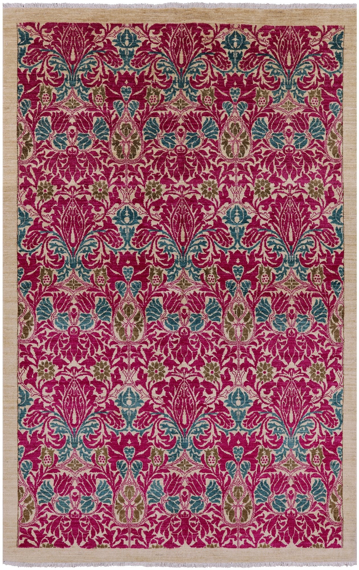 Ivory William Morris Handmade Wool Area Rug - 6' 1" X 9' 3" - Golden Nile
