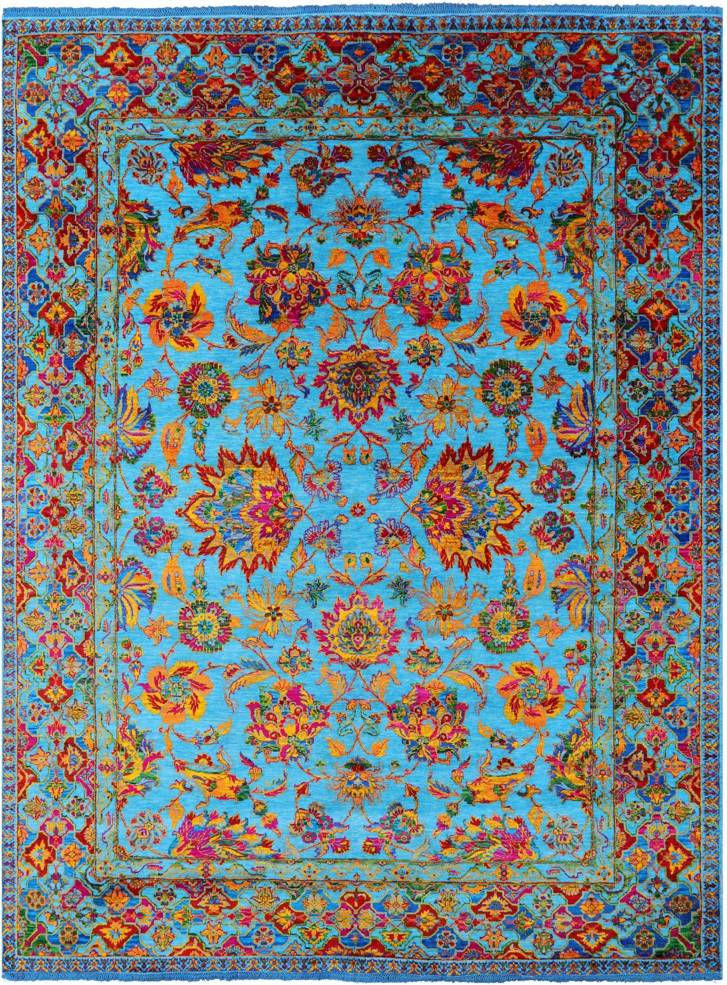 Blue Persian Handmade Wool & Silk Rug - 8' 11" X 11' 10" - Golden Nile
