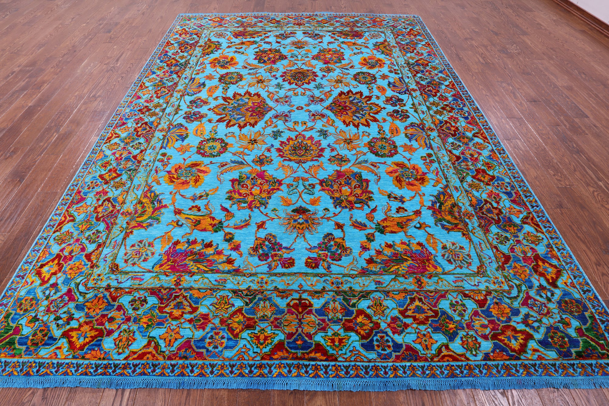 Blue Persian Handmade Wool & Silk Rug - 8' 11" X 11' 10" - Golden Nile