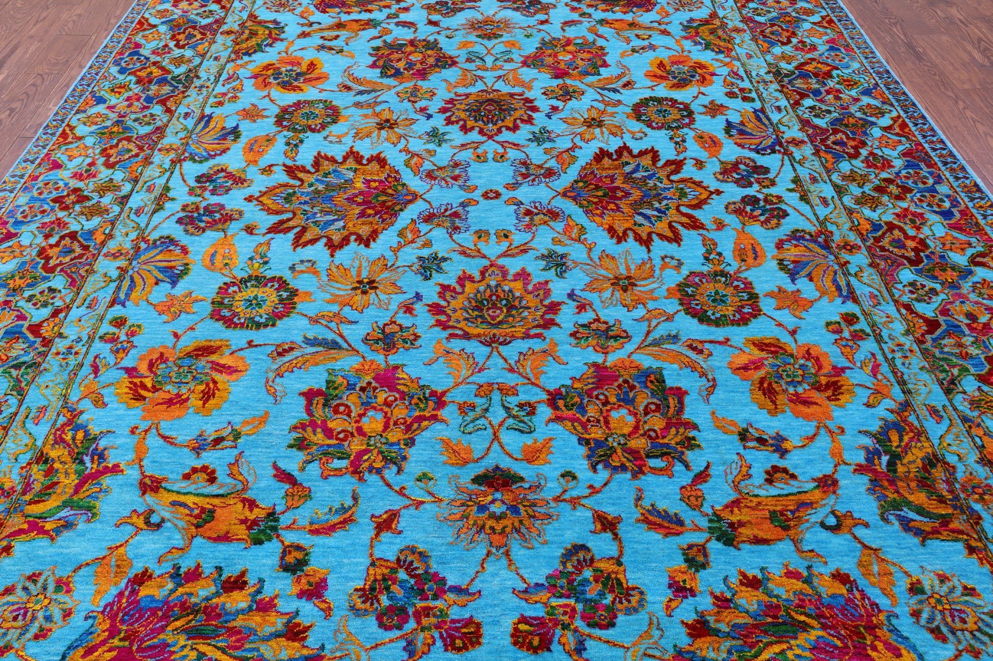 Blue Persian Handmade Wool & Silk Rug - 8' 11" X 11' 10" - Golden Nile