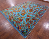 Blue Persian Handmade Wool & Silk Rug - 8' 11" X 11' 10" - Golden Nile