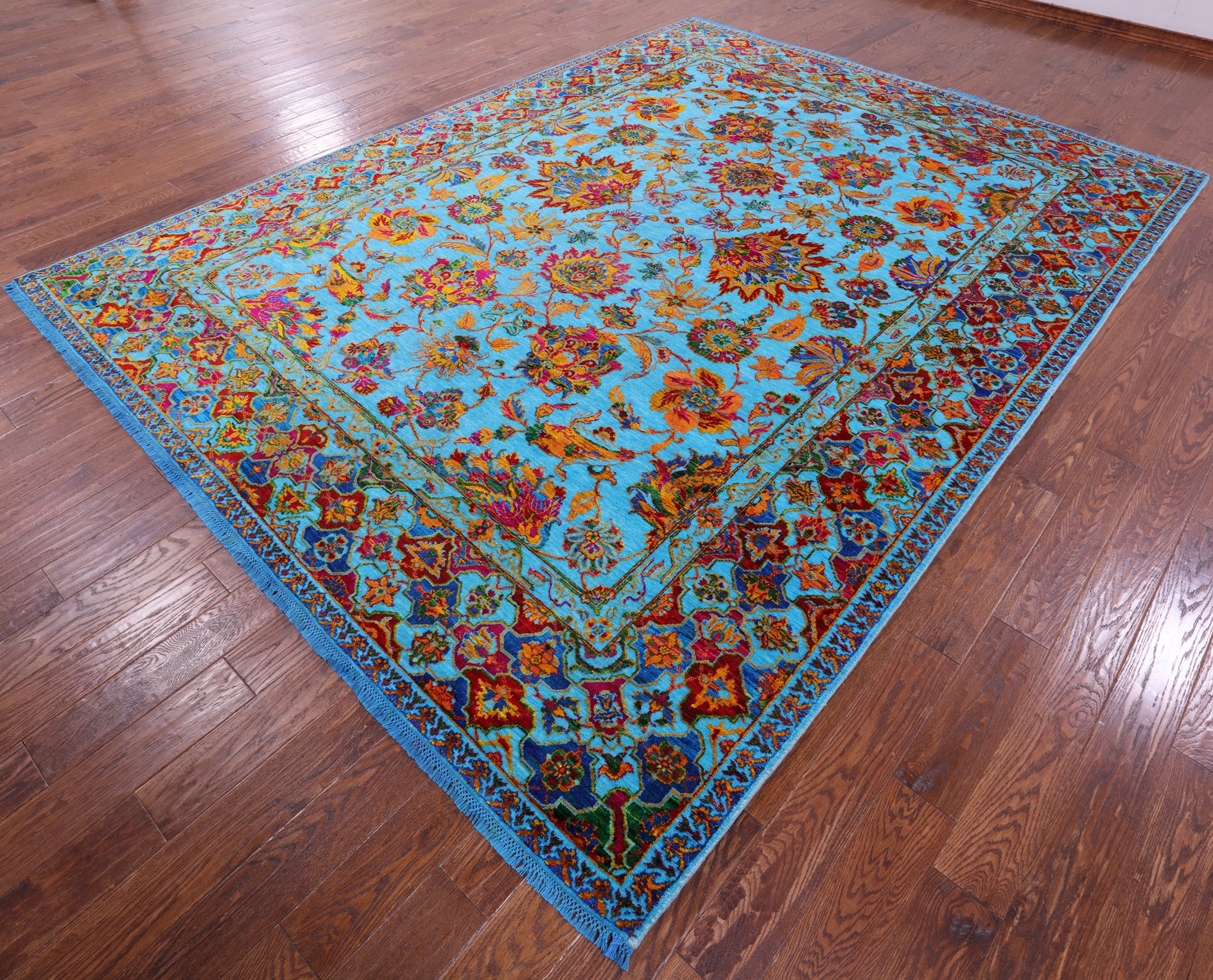 Blue Persian Handmade Wool & Silk Rug - 8' 11" X 11' 10" - Golden Nile
