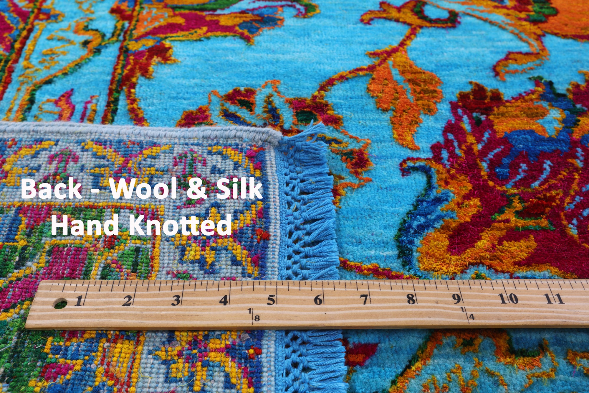 Blue Persian Handmade Wool & Silk Rug - 8' 11" X 11' 10" - Golden Nile