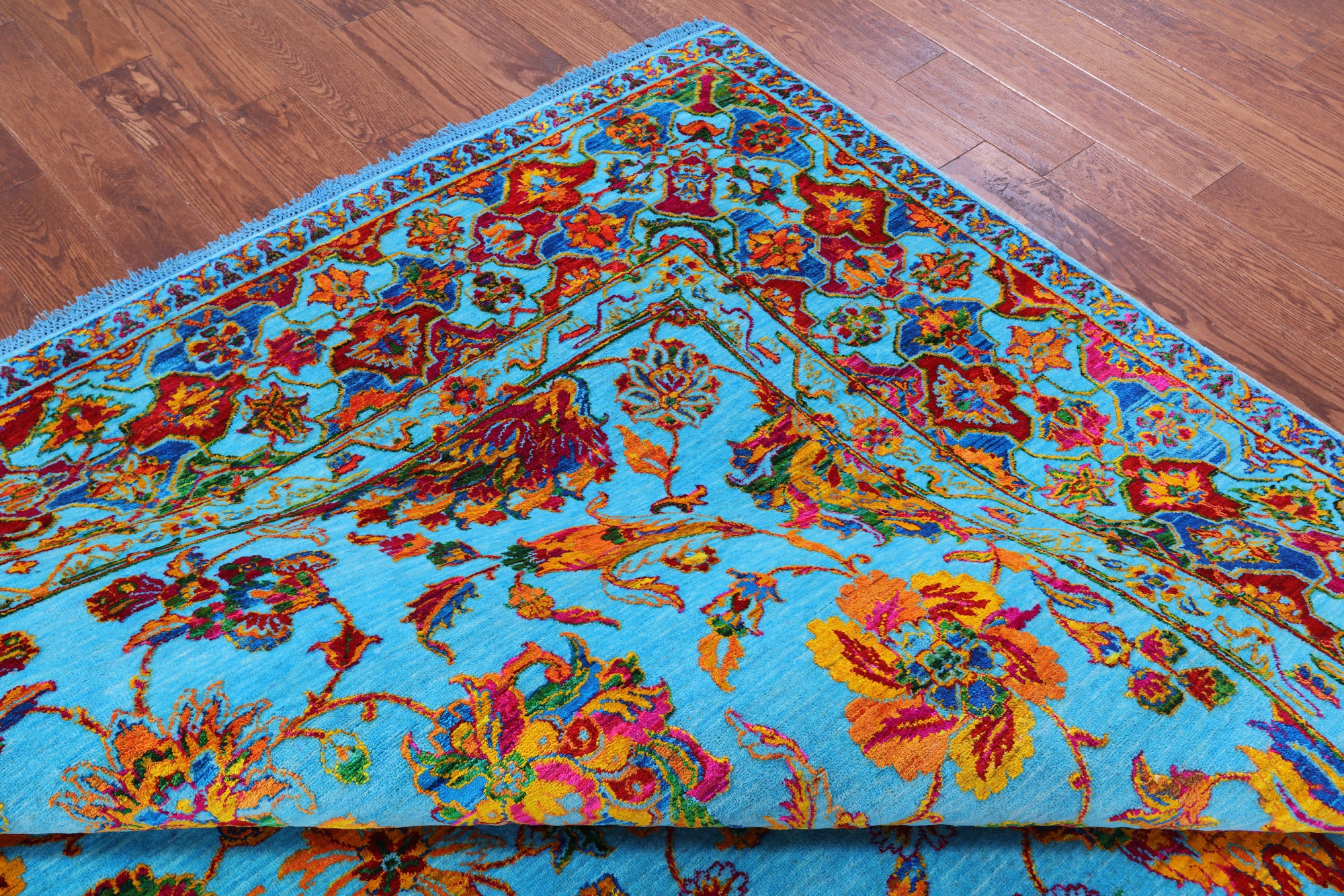 Blue Persian Handmade Wool & Silk Rug - 8' 11" X 11' 10" - Golden Nile