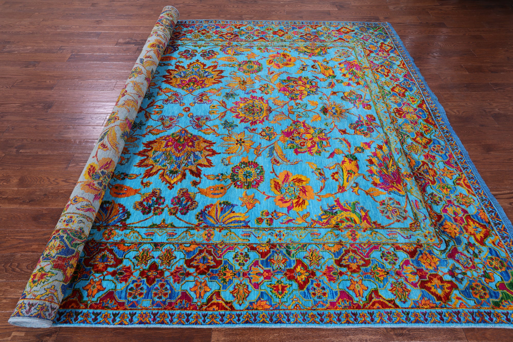 Blue Persian Handmade Wool & Silk Rug - 8' 11" X 11' 10" - Golden Nile