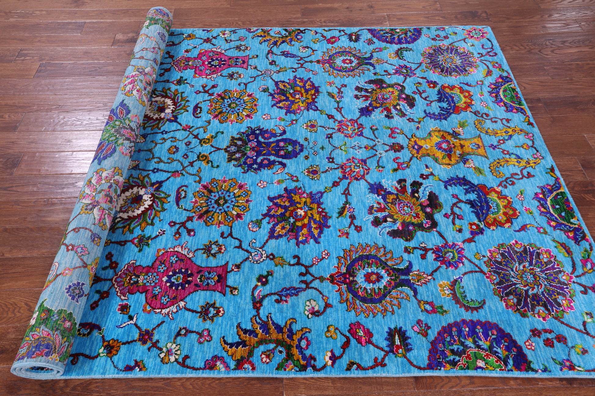 Blue Persian Tabriz Handmade Wool & Silk Rug - 6' 1" X 8' 10" - Golden Nile