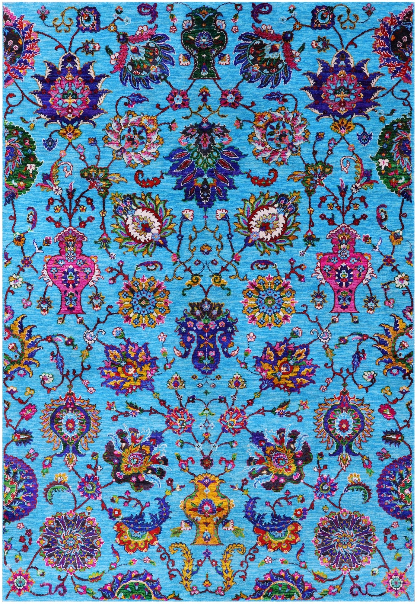 Blue Persian Tabriz Handmade Wool & Silk Rug - 6' 1" X 8' 10" - Golden Nile