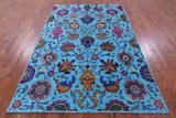 Blue Persian Tabriz Handmade Wool & Silk Rug - 6' 1" X 8' 10" - Golden Nile