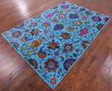 Blue Persian Tabriz Handmade Wool & Silk Rug - 6' 1" X 8' 10" - Golden Nile