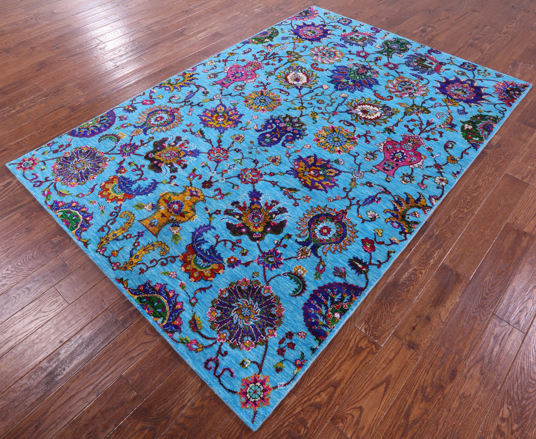 Blue Persian Tabriz Handmade Wool & Silk Rug - 6' 1" X 8' 10" - Golden Nile