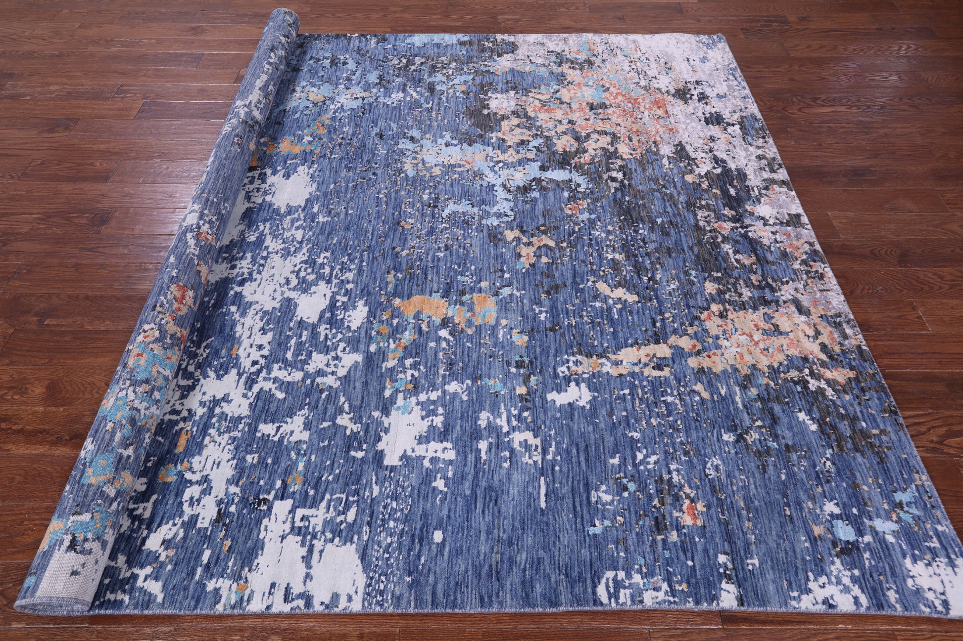 Abstract Contemporary Hand Knotted Wool & Silk Rug - 8' 0" X 9' 10" - Golden Nile