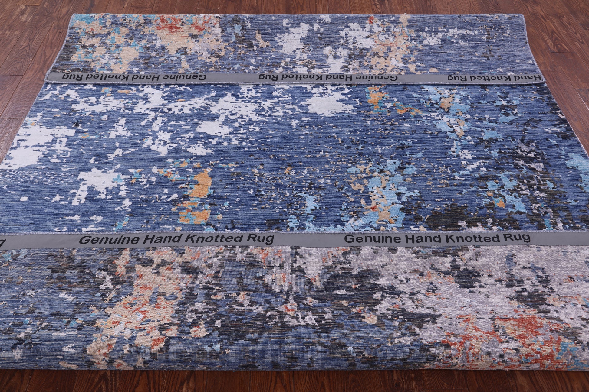 Abstract Contemporary Hand Knotted Wool & Silk Rug - 8' 0" X 9' 10" - Golden Nile