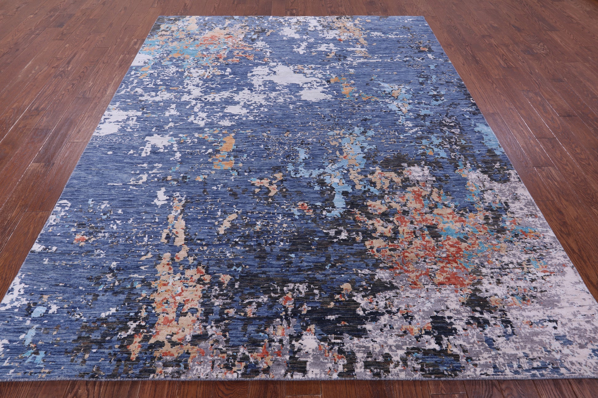 Abstract Contemporary Hand Knotted Wool & Silk Rug - 8' 0" X 9' 10" - Golden Nile