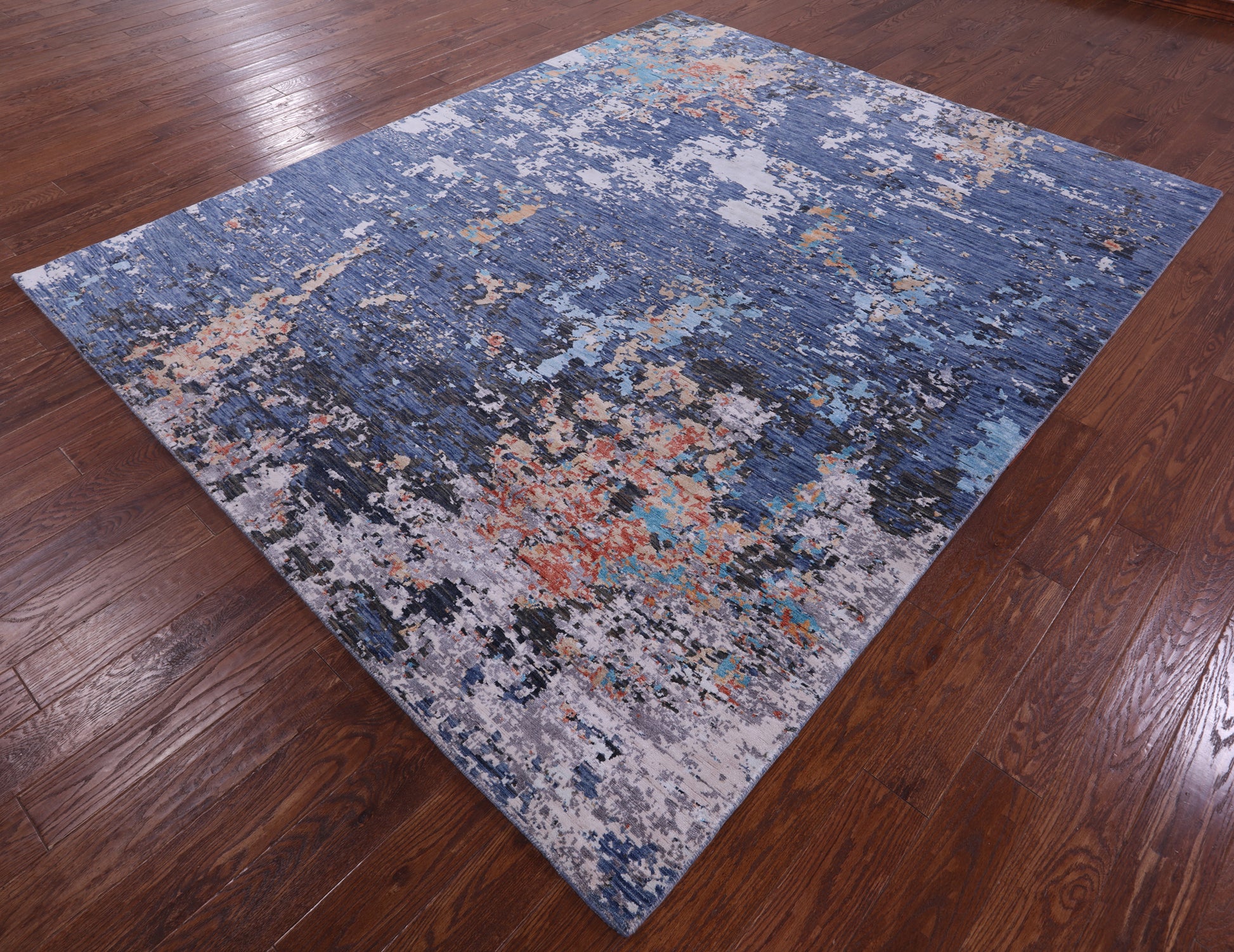 Abstract Contemporary Hand Knotted Wool & Silk Rug - 8' 0" X 9' 10" - Golden Nile