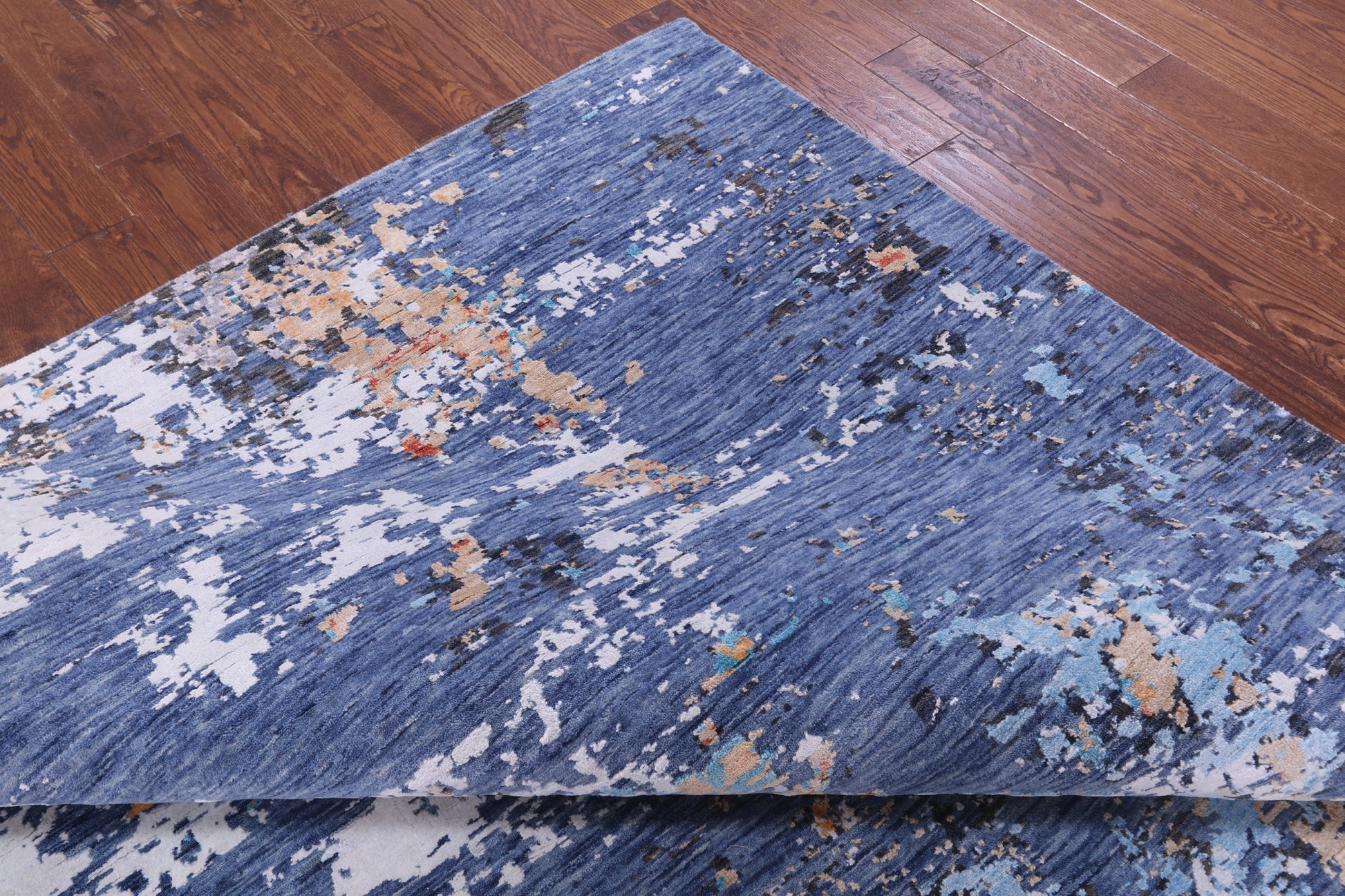 Abstract Contemporary Hand Knotted Wool & Silk Rug - 8' 0" X 9' 10" - Golden Nile