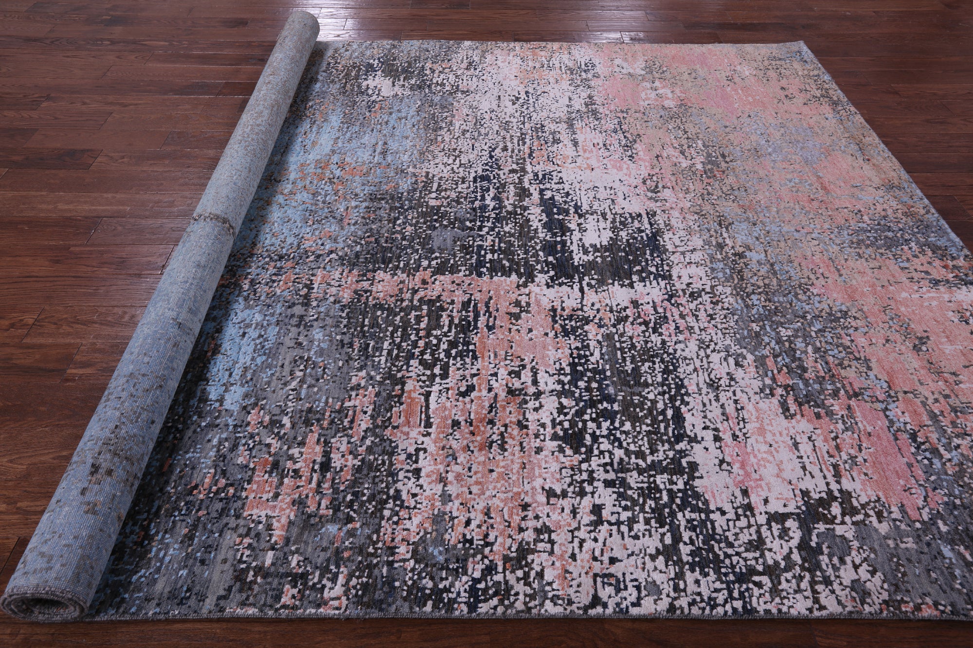 Abstract Contemporary Hand Knotted Wool & Silk Rug - 8' 0" X 10' 2" - Golden Nile