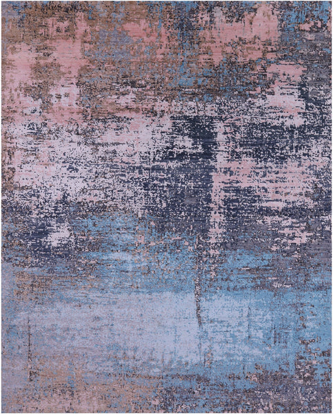 Abstract Contemporary Handmade Wool & Silk Rug - 7' 11" X 10' 0" - Golden Nile