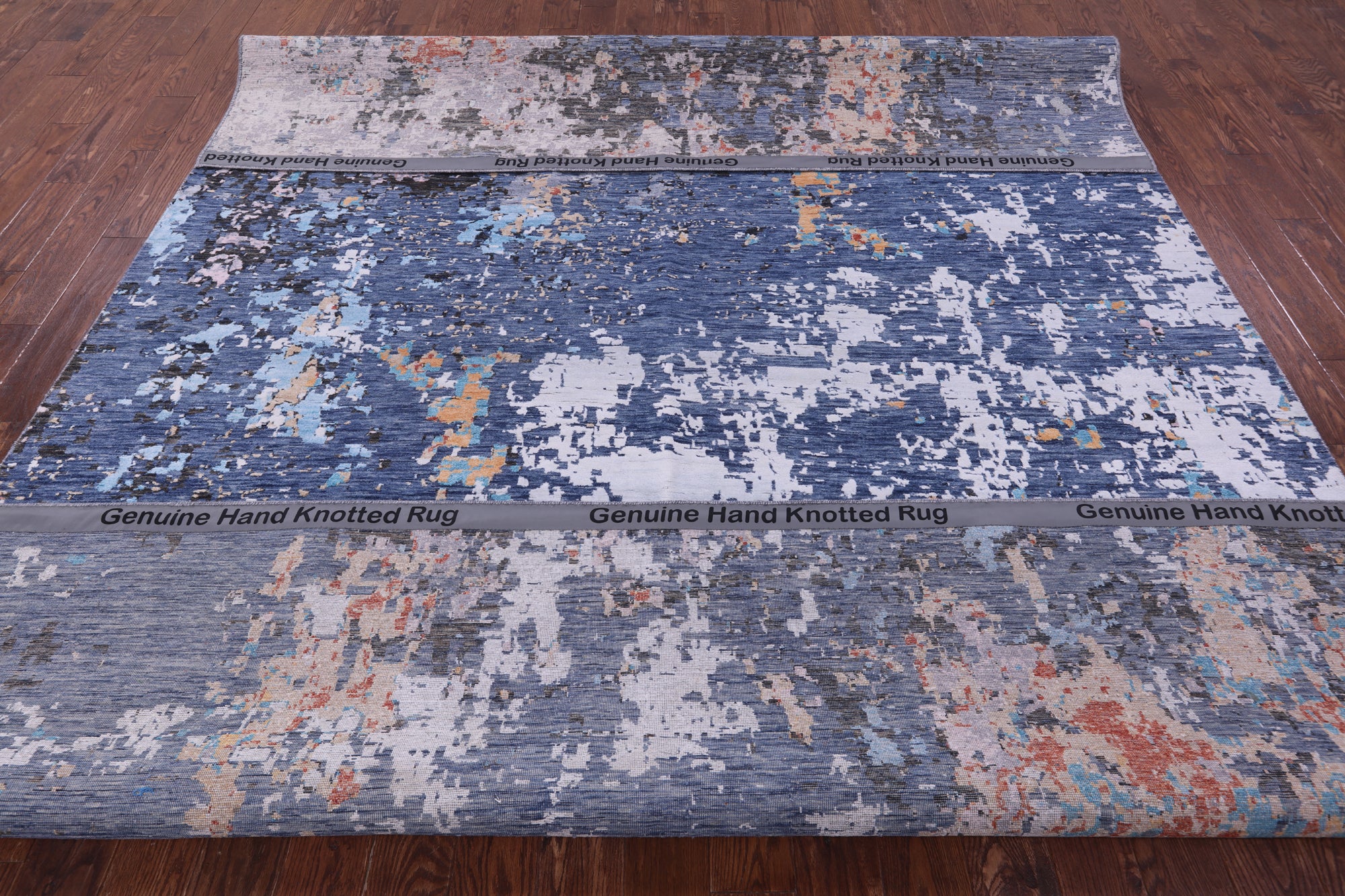 Abstract Contemporary Hand Knotted Wool & Silk Rug - 8' 11" X 11' 11" - Golden Nile