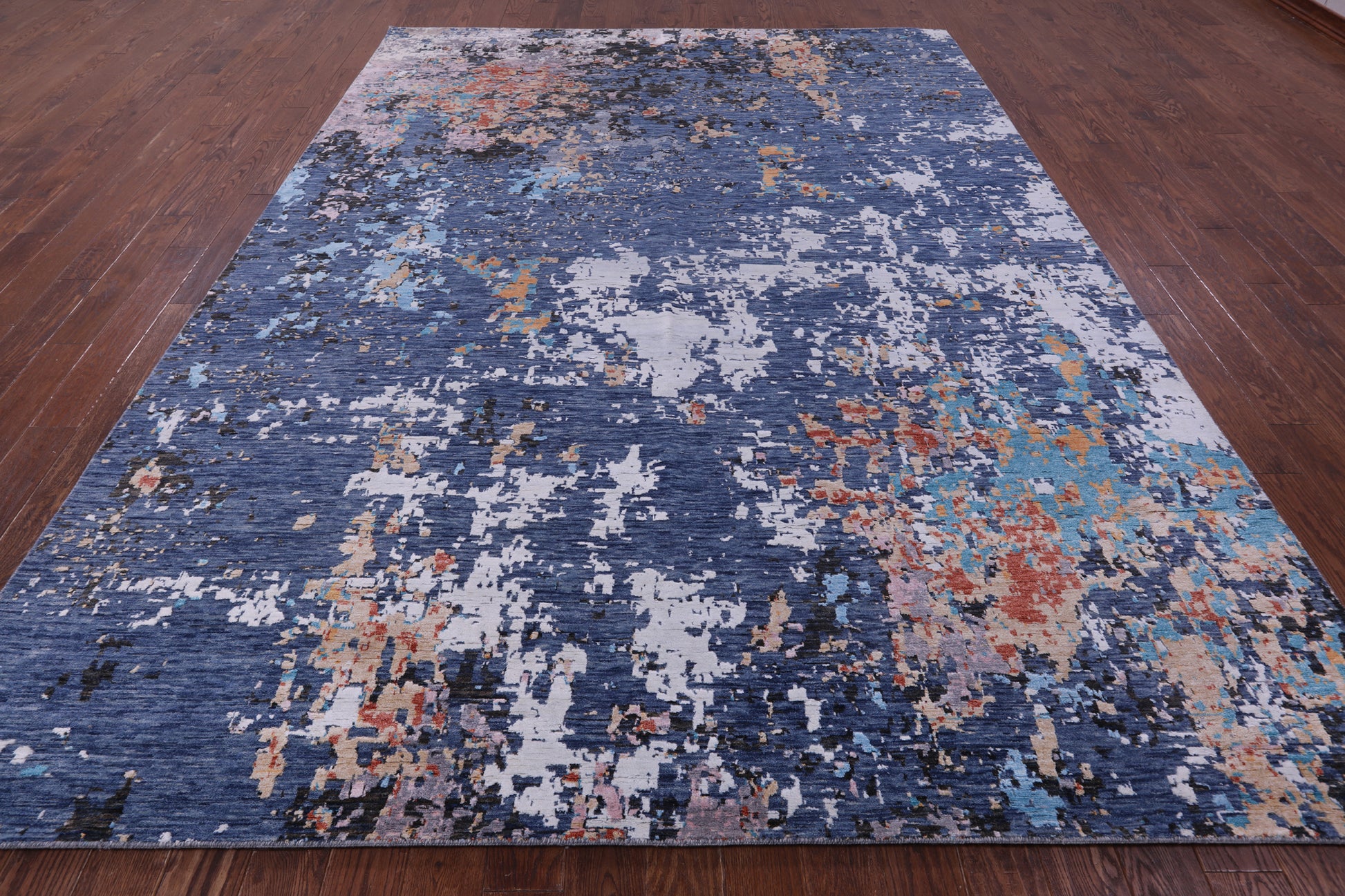 Abstract Contemporary Hand Knotted Wool & Silk Rug - 8' 11" X 11' 11" - Golden Nile