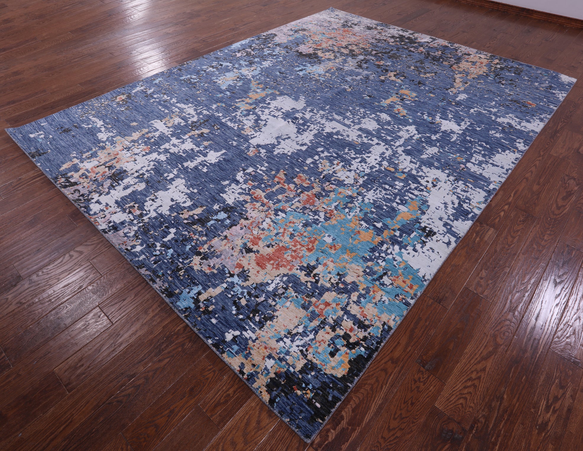 Abstract Contemporary Hand Knotted Wool & Silk Rug - 8' 11" X 11' 11" - Golden Nile