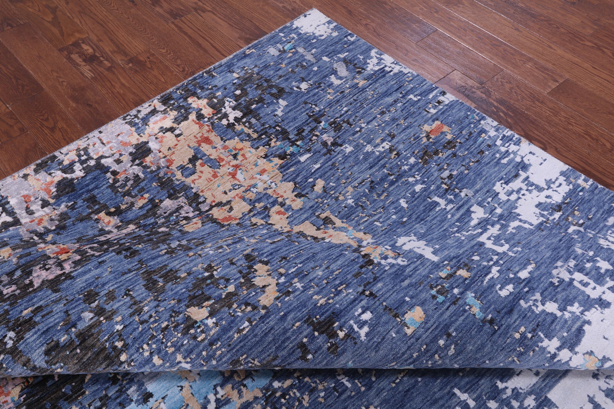 Abstract Contemporary Hand Knotted Wool & Silk Rug - 8' 11" X 11' 11" - Golden Nile