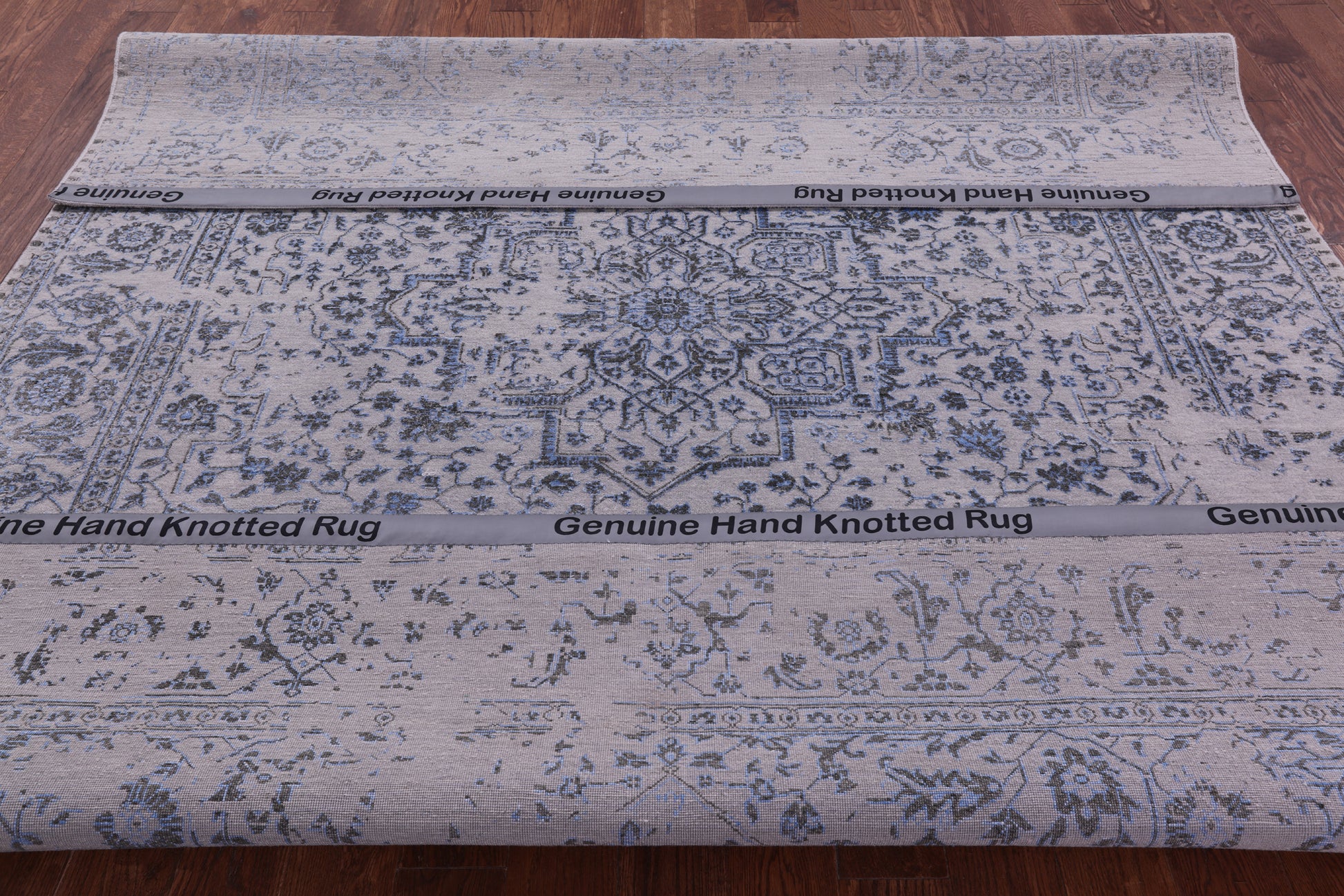 Grey Persian Fine Serapi Hand Knotted Wool & Silk Rug - 7' 11" X 9' 9" - Golden Nile