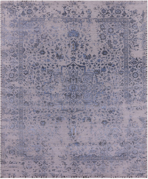 Grey Persian Fine Serapi Hand Knotted Wool & Silk Rug - 7' 11" X 9' 9" - Golden Nile