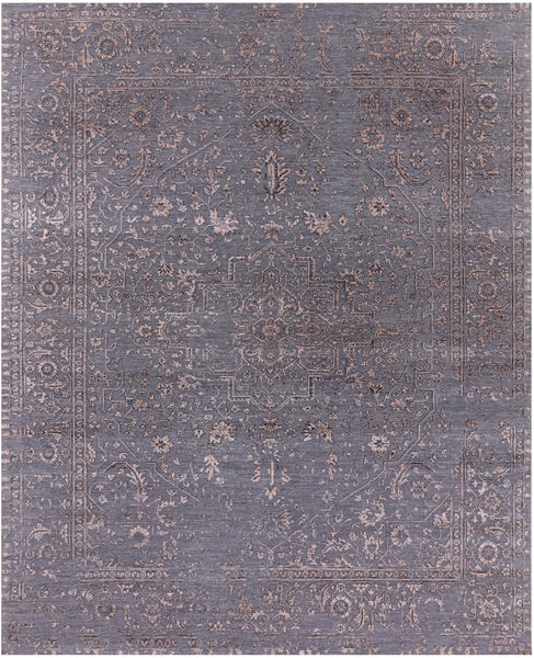 Grey Persian Fine Serapi Hand Knotted Wool & Silk Rug - 8' 1" X 10' 0" - Golden Nile