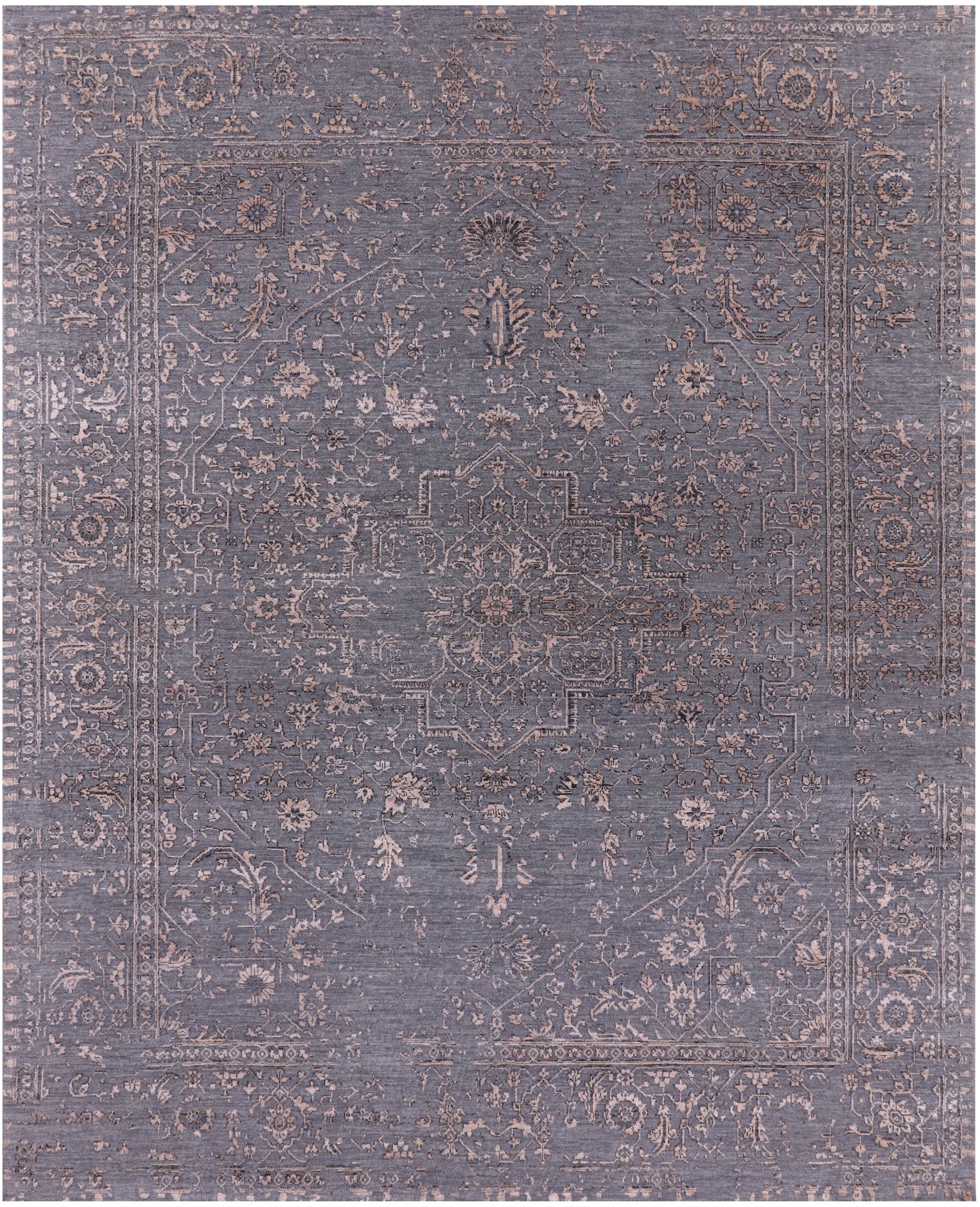 Grey Persian Fine Serapi Hand Knotted Wool & Silk Rug - 8' 1" X 10' 0" - Golden Nile