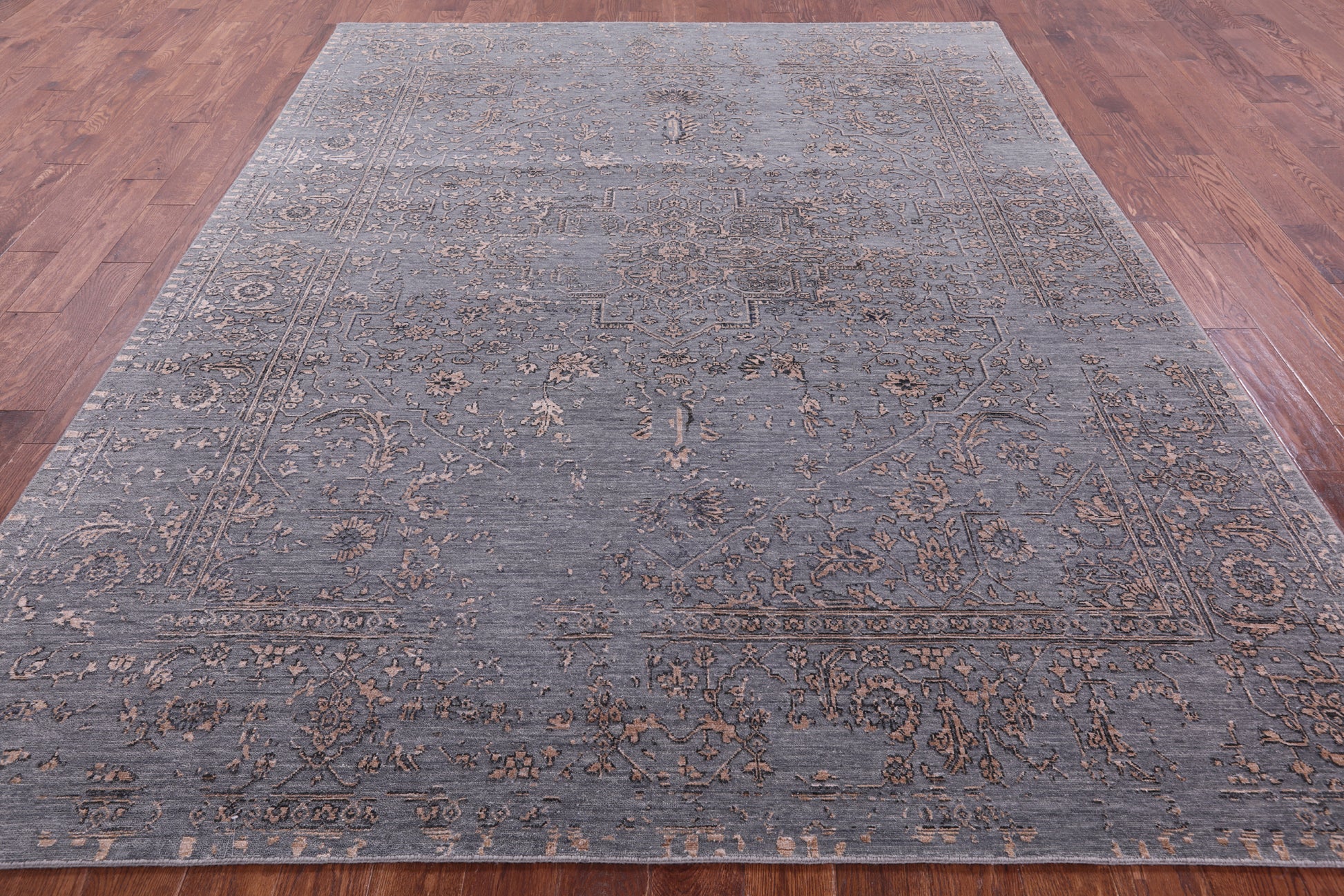 Grey Persian Fine Serapi Hand Knotted Wool & Silk Rug - 8' 1" X 10' 0" - Golden Nile