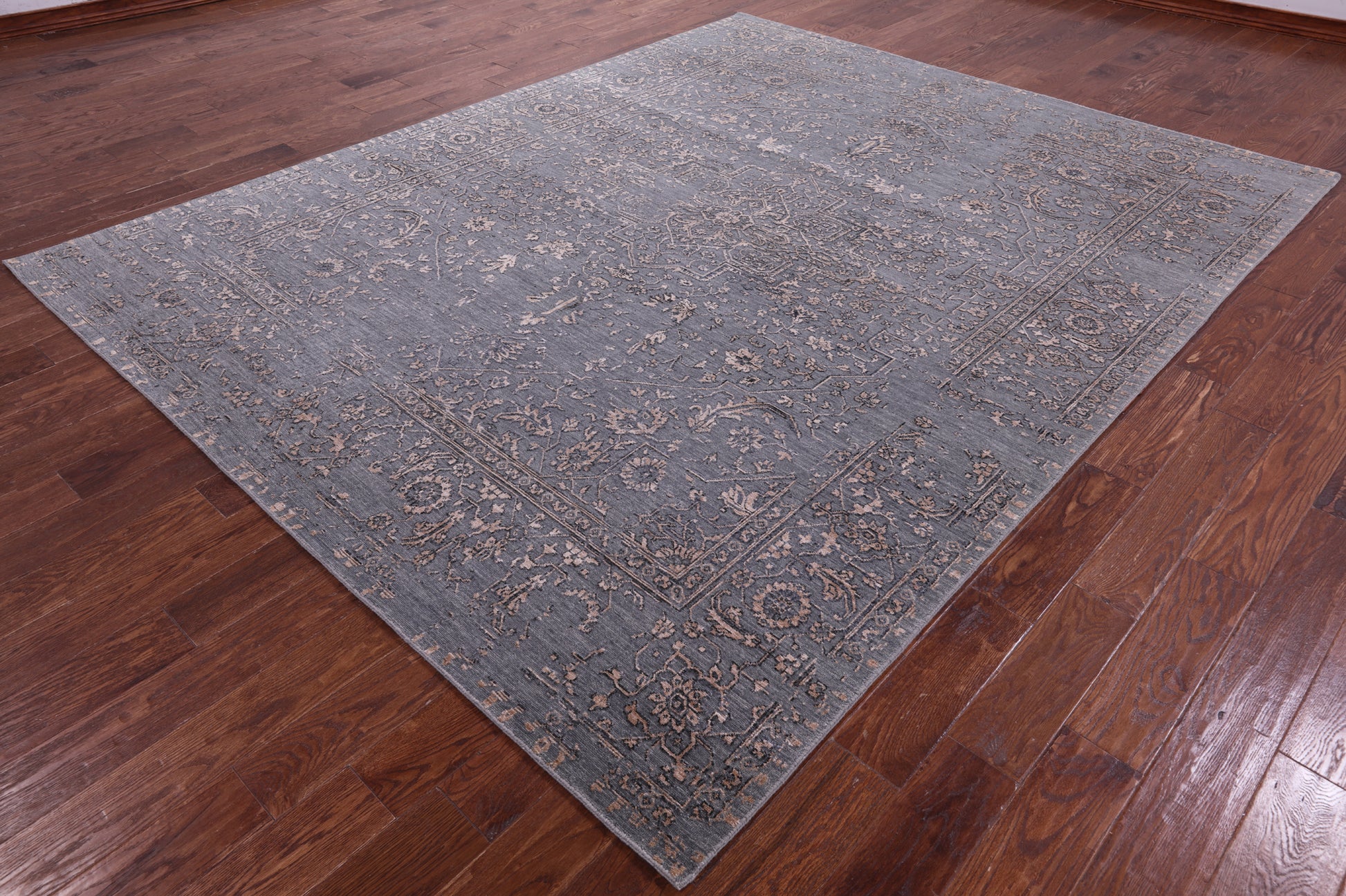 Grey Persian Fine Serapi Hand Knotted Wool & Silk Rug - 8' 1" X 10' 0" - Golden Nile