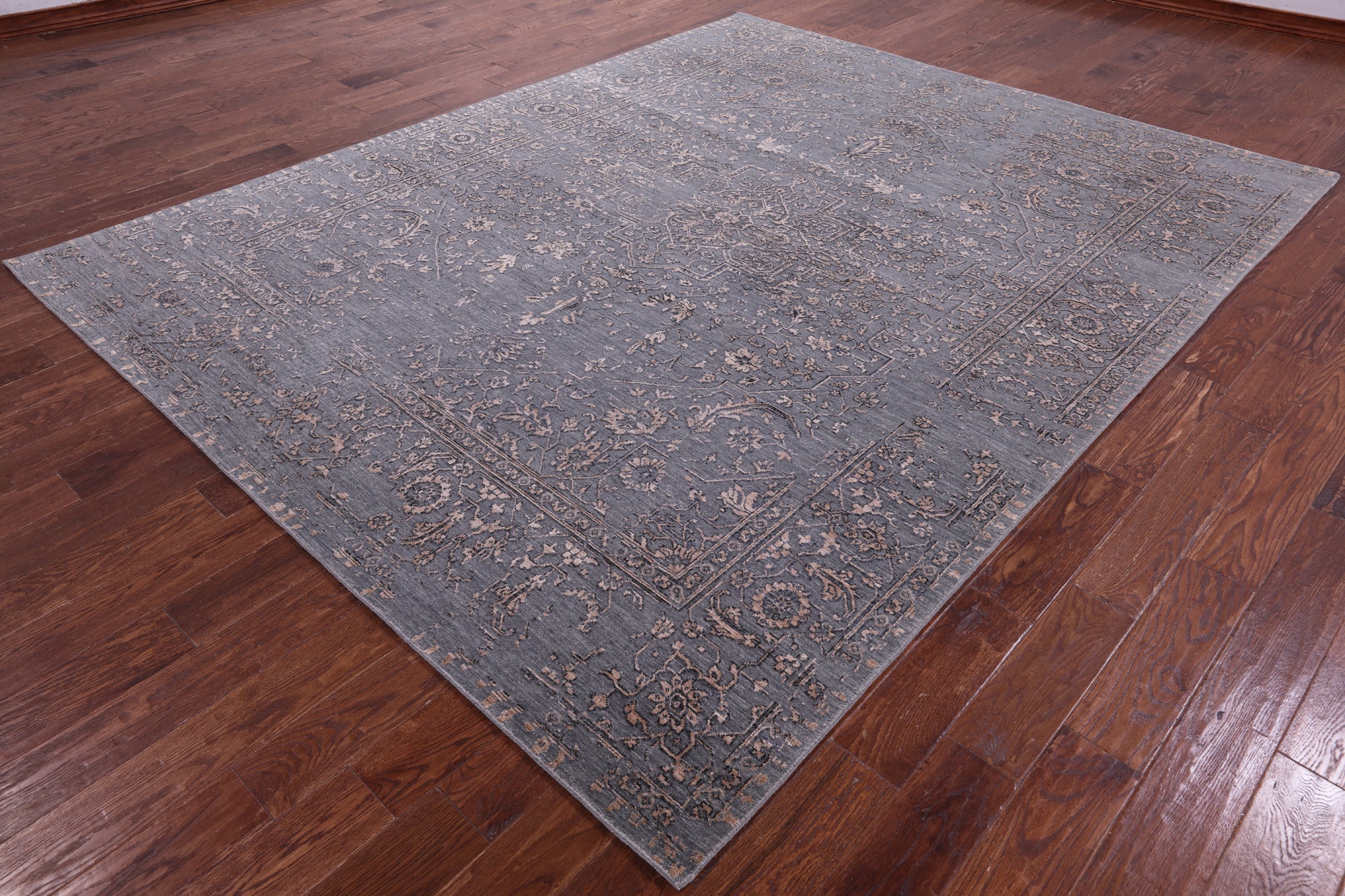 Grey Persian Fine Serapi Hand Knotted Wool & Silk Rug - 8' 1" X 10' 0" - Golden Nile