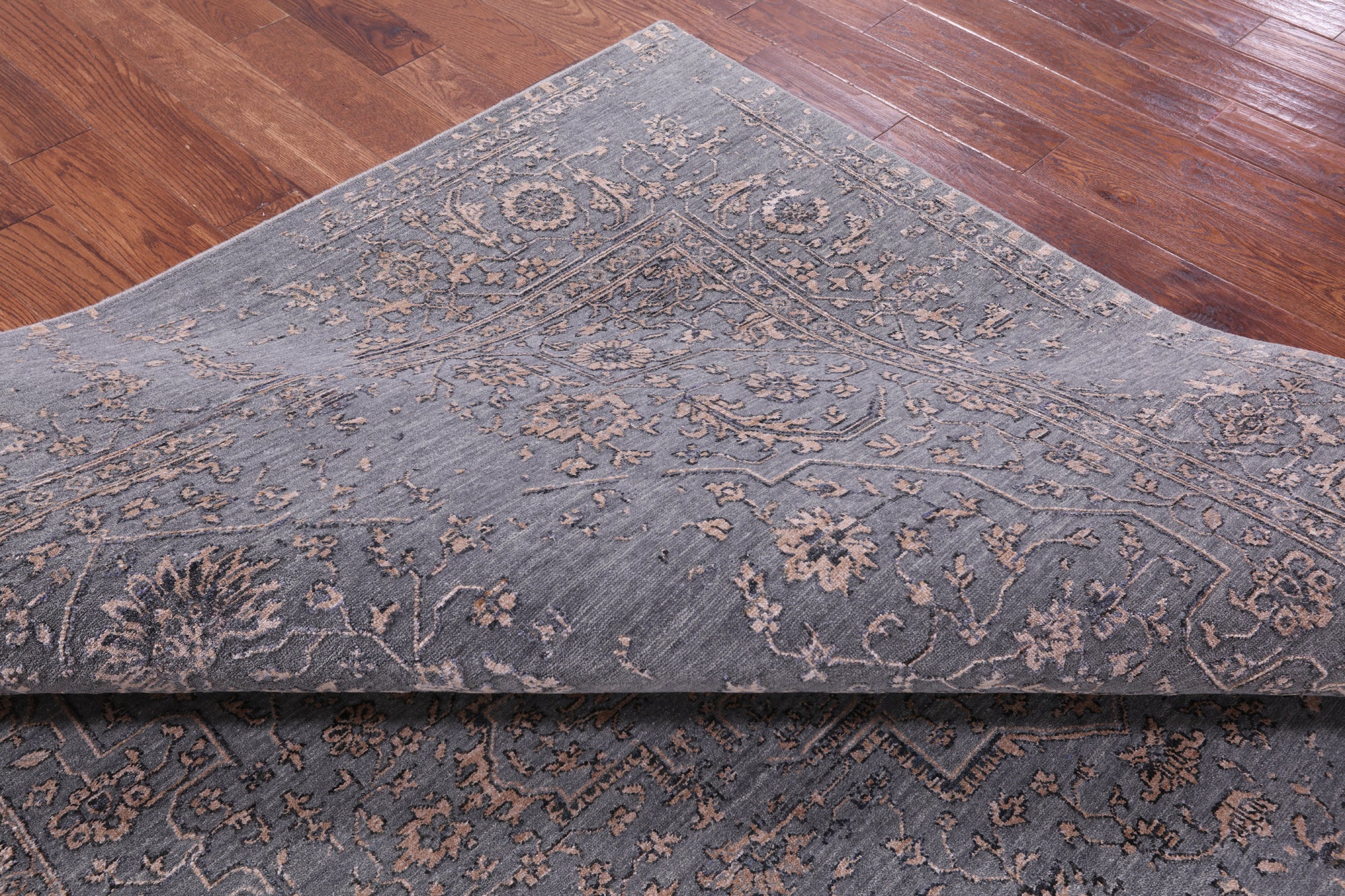 Grey Persian Fine Serapi Hand Knotted Wool & Silk Rug - 8' 1" X 10' 0" - Golden Nile