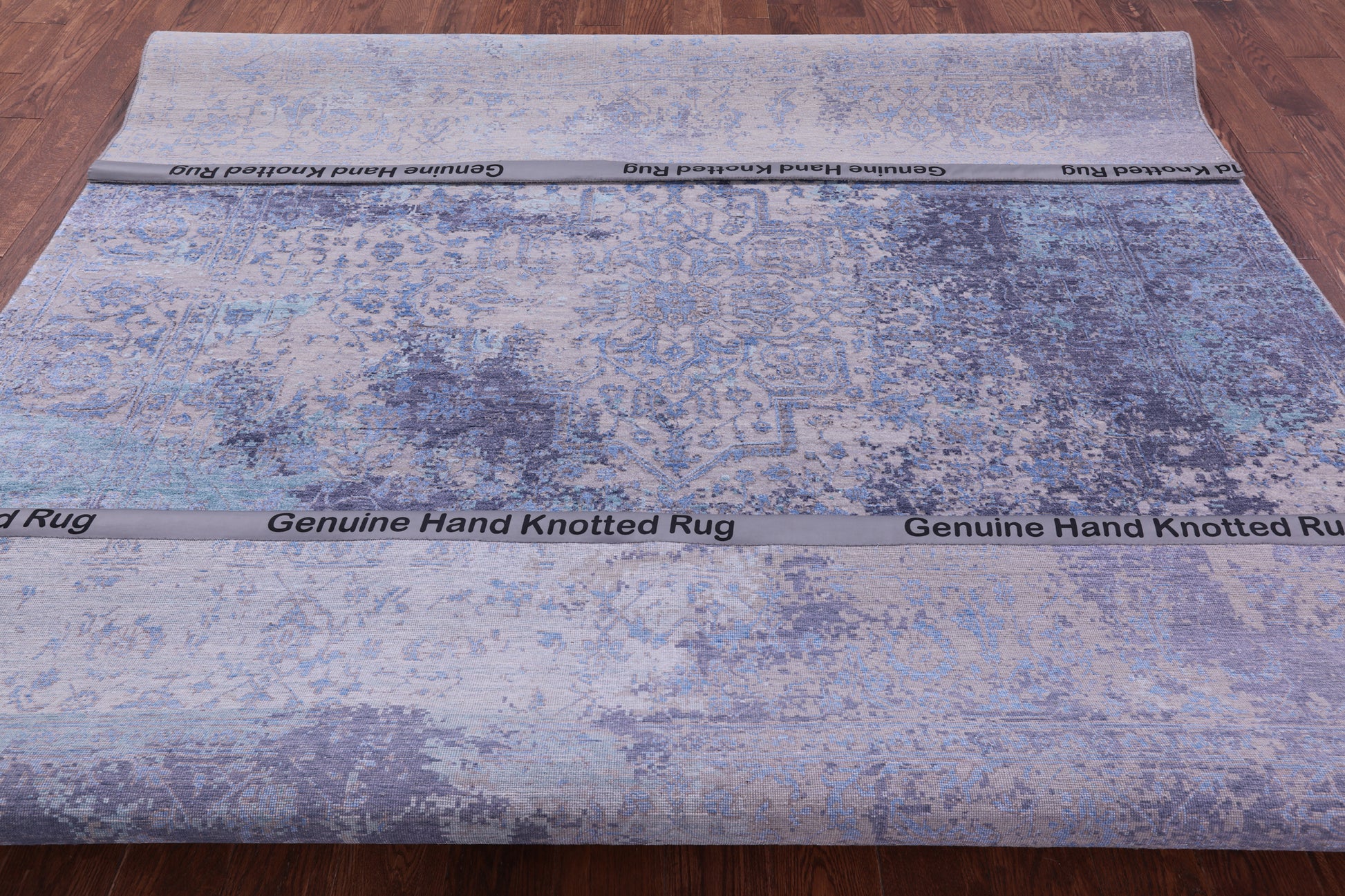 Grey Persian Fine Serapi Hand Knotted Wool & Silk Rug - 7' 11" X 10' 1" - Golden Nile