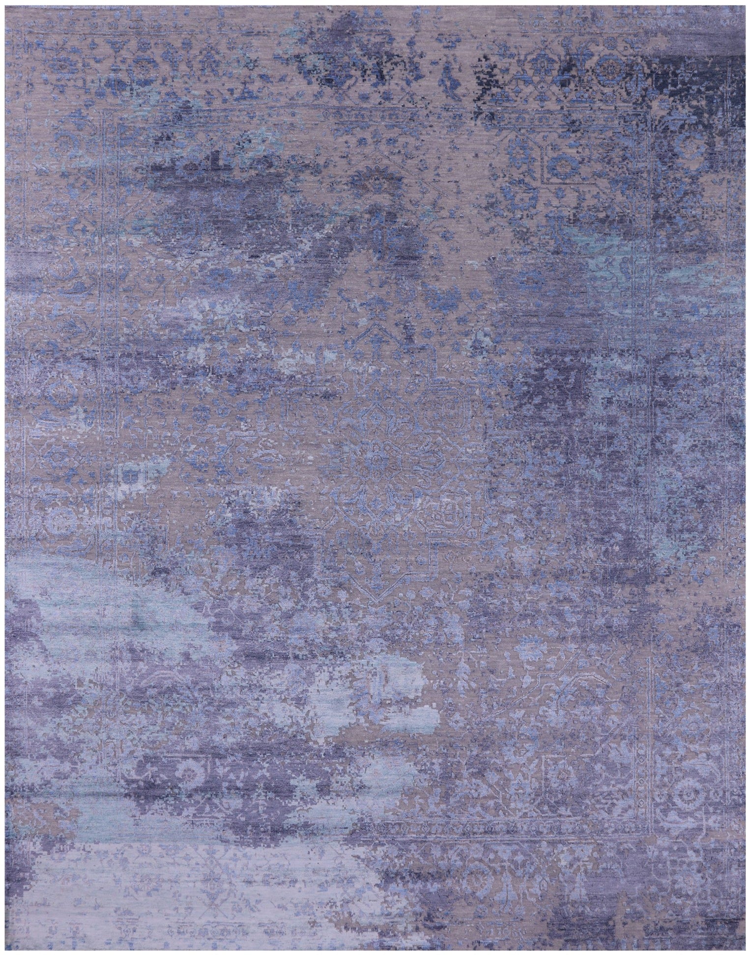 Grey Persian Fine Serapi Hand Knotted Wool & Silk Rug - 7' 11" X 10' 1" - Golden Nile