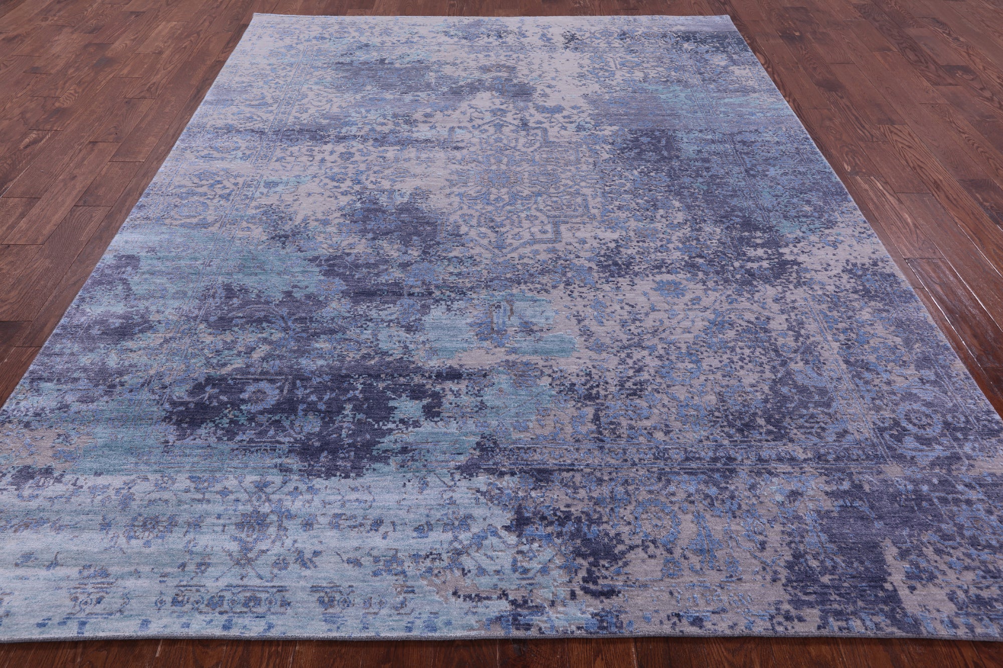 Grey Persian Fine Serapi Hand Knotted Wool & Silk Rug - 7' 11" X 10' 1" - Golden Nile