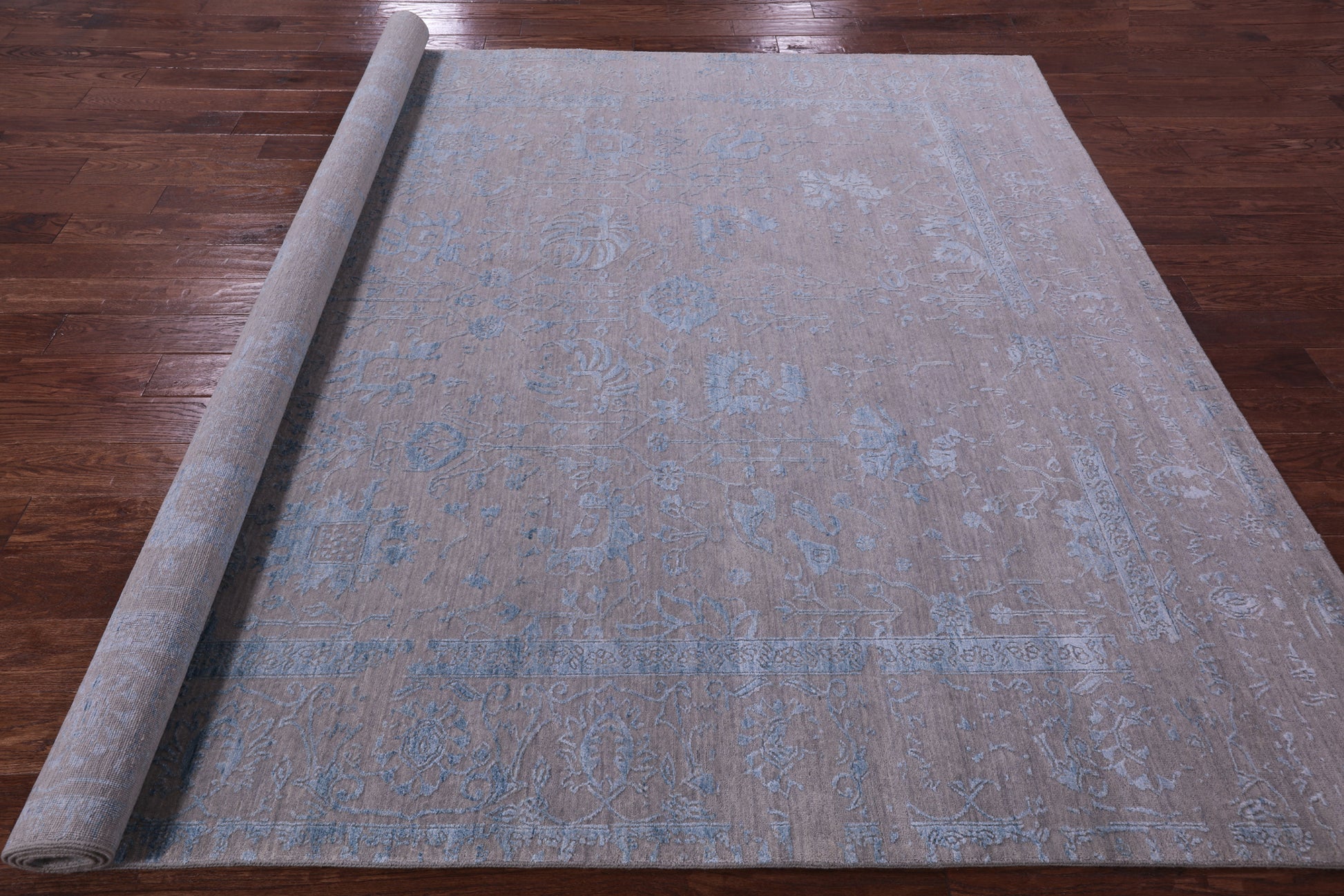 Grey Persian Tabriz Handmade Wool & Silk Rug - 8' 0" X 10' 1" - Golden Nile