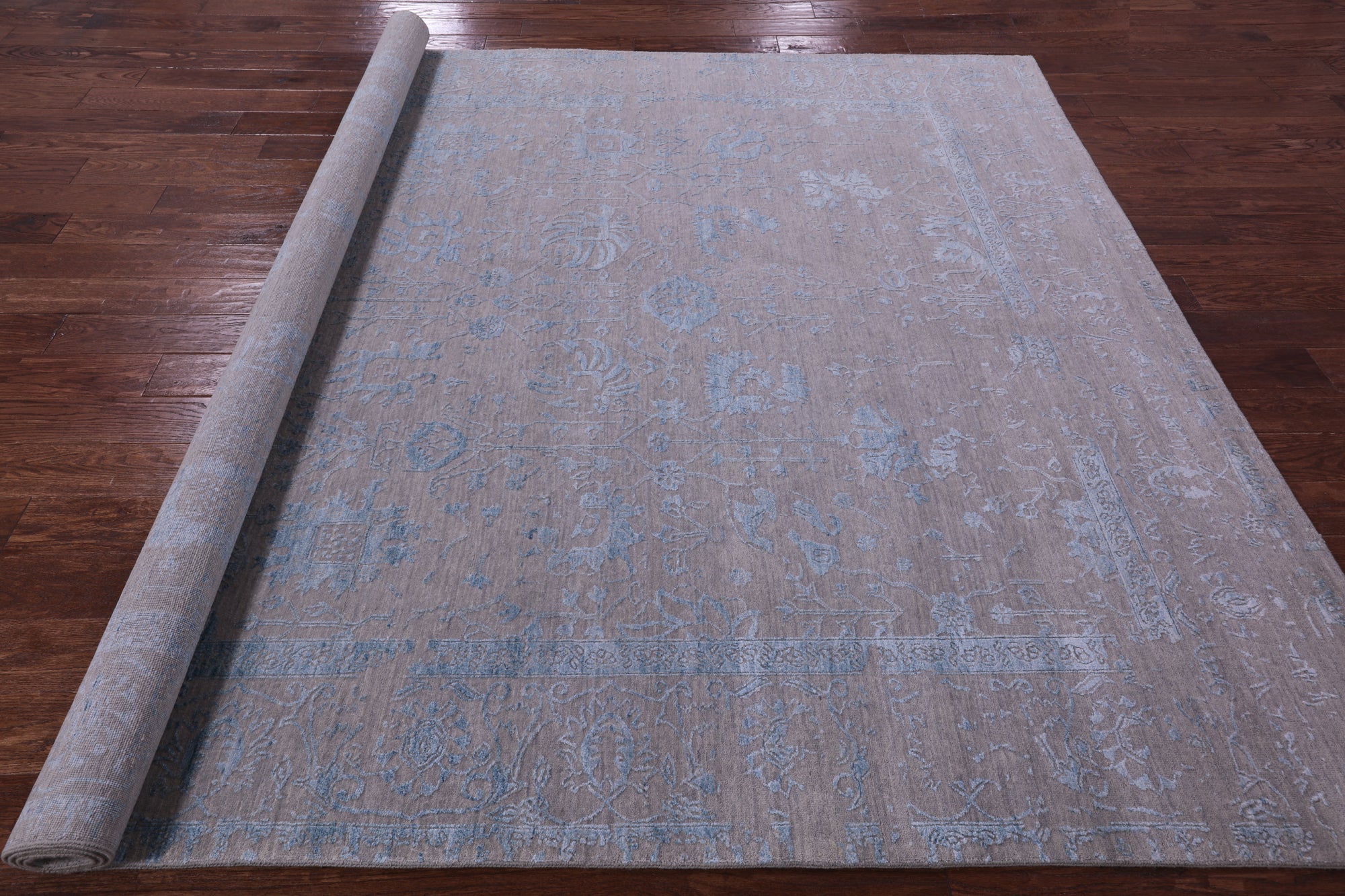 Grey Persian Tabriz Handmade Wool & Silk Rug - 8' 0" X 10' 1" - Golden Nile