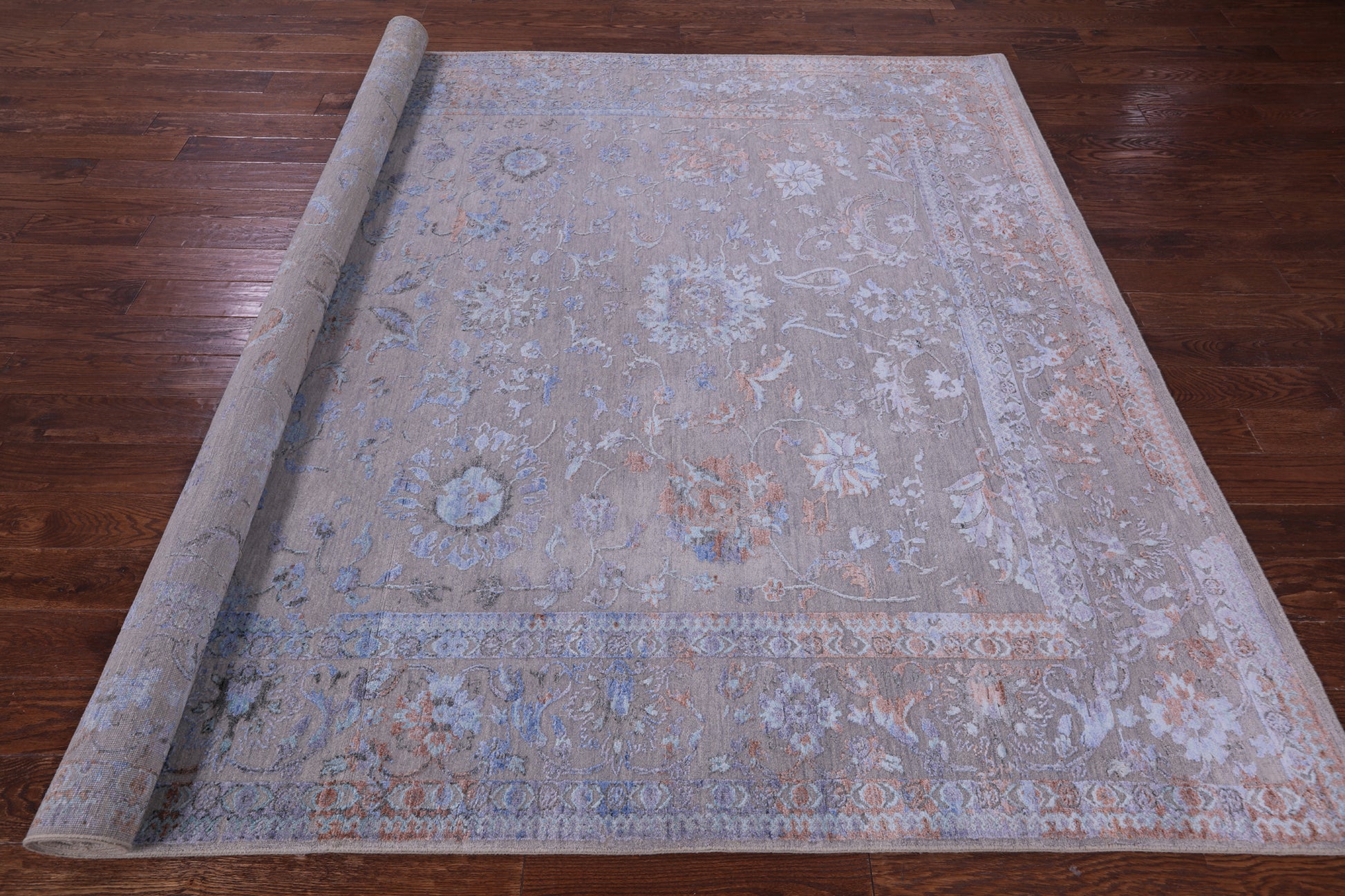 Grey Persian Tabriz Hand Knotted Wool & Silk Rug - 8' 0" X 9' 9" - Golden Nile