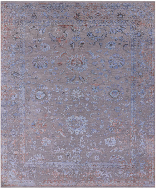 Grey Persian Tabriz Hand Knotted Wool & Silk Rug - 8' 0" X 9' 9" - Golden Nile