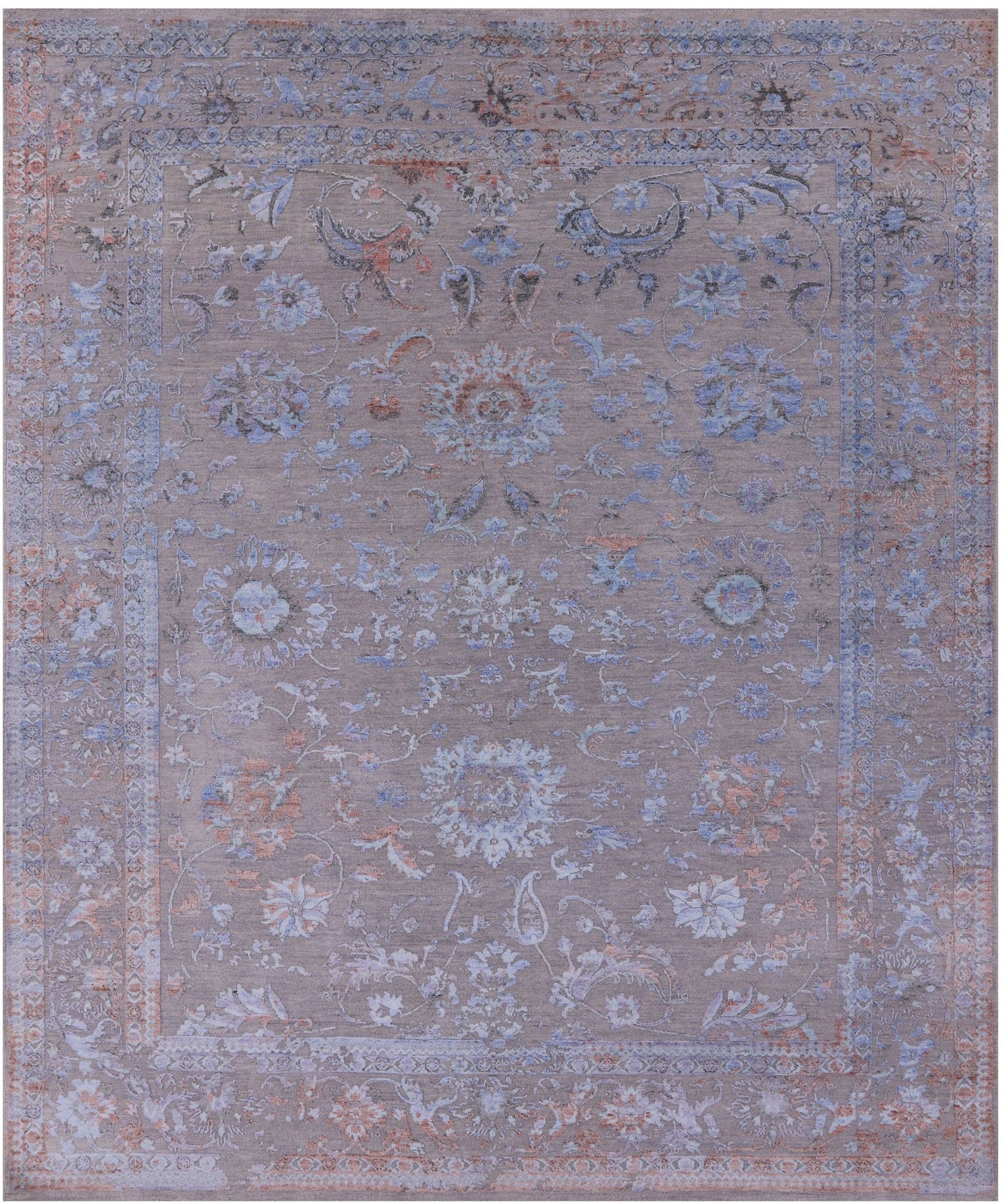 Grey Persian Tabriz Hand Knotted Wool & Silk Rug - 8' 0" X 9' 9" - Golden Nile