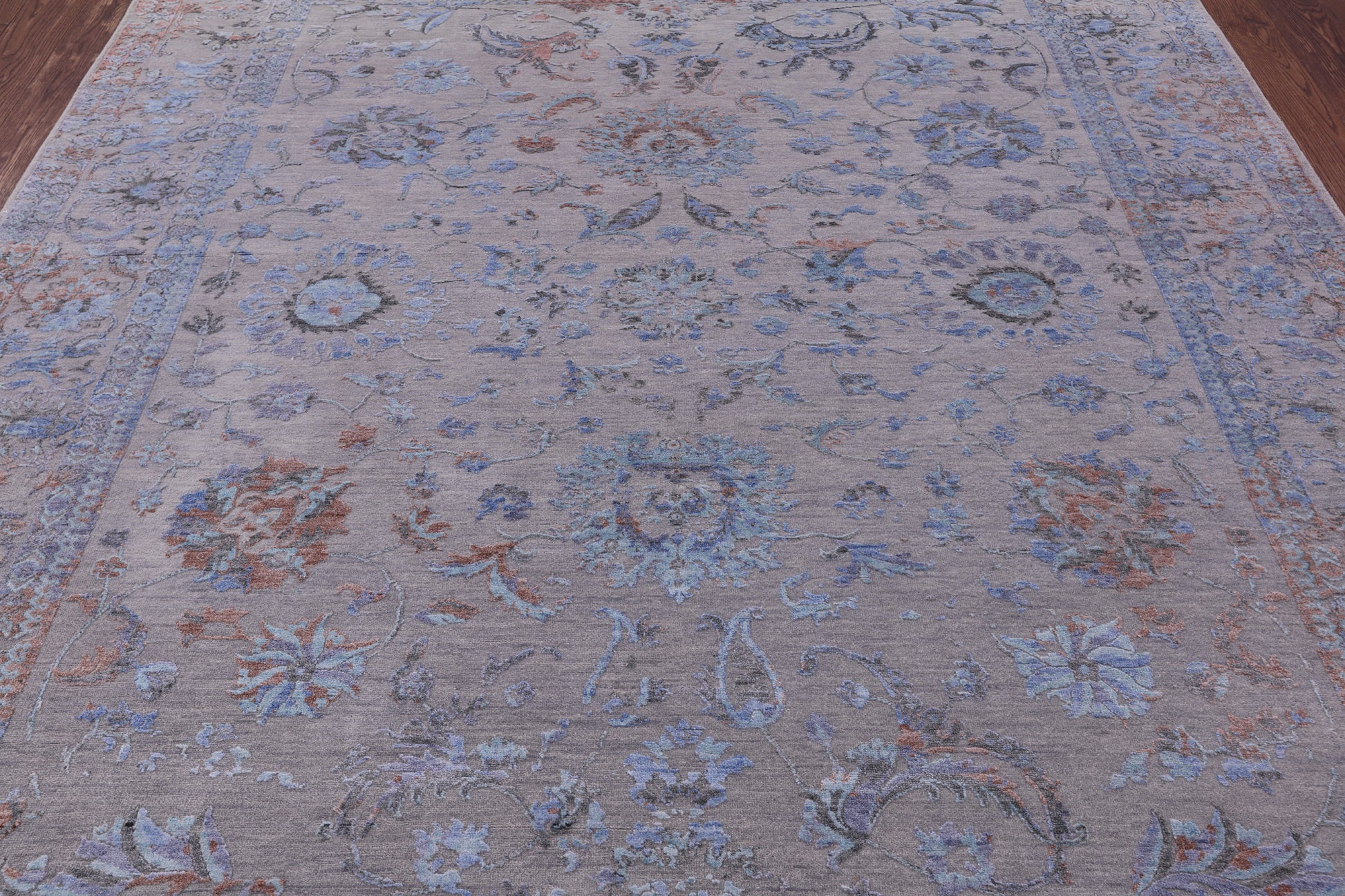 Grey Persian Tabriz Hand Knotted Wool & Silk Rug - 8' 0" X 9' 9" - Golden Nile