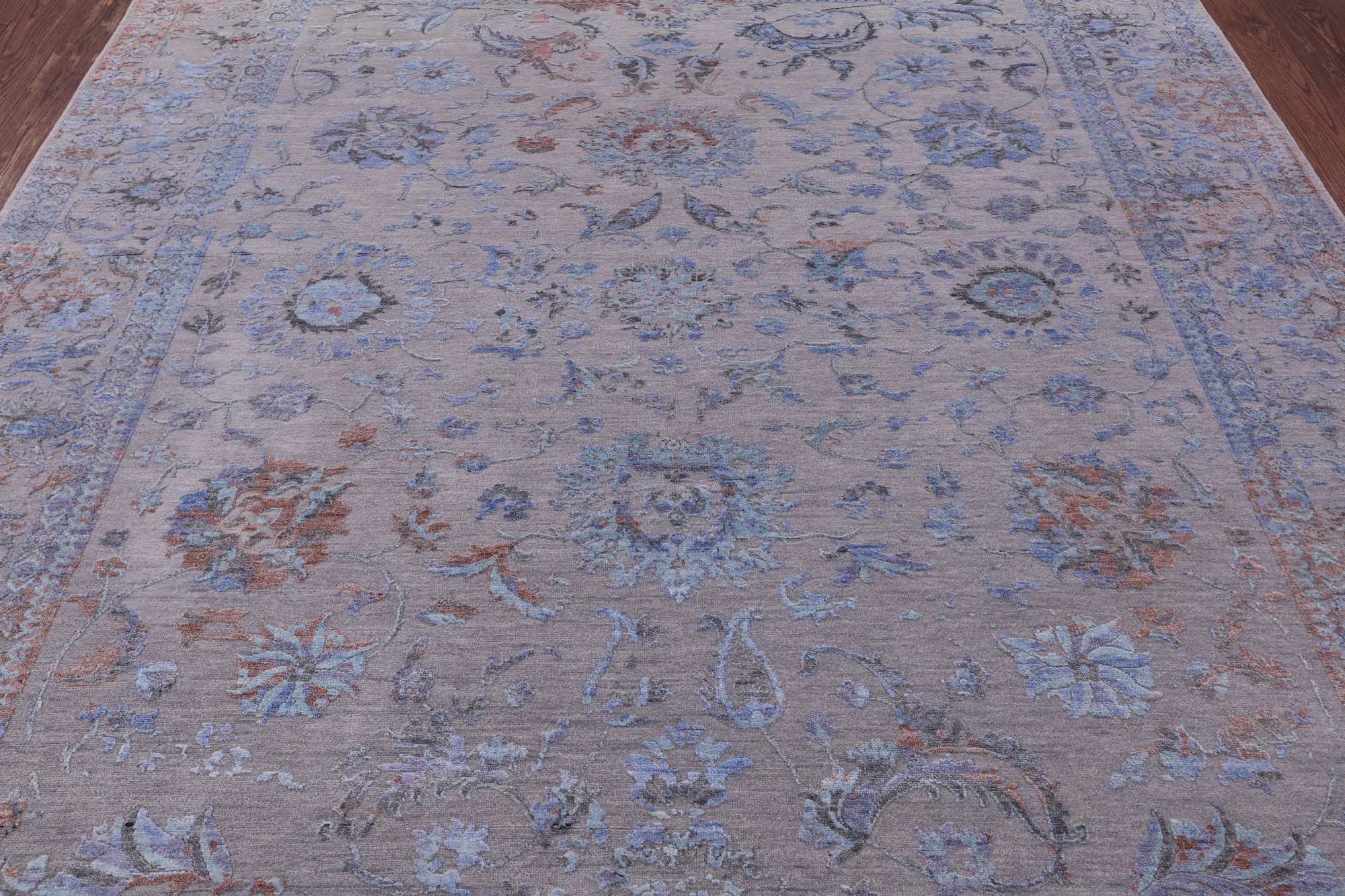 Grey Persian Tabriz Hand Knotted Wool & Silk Rug - 8' 0" X 9' 9" - Golden Nile